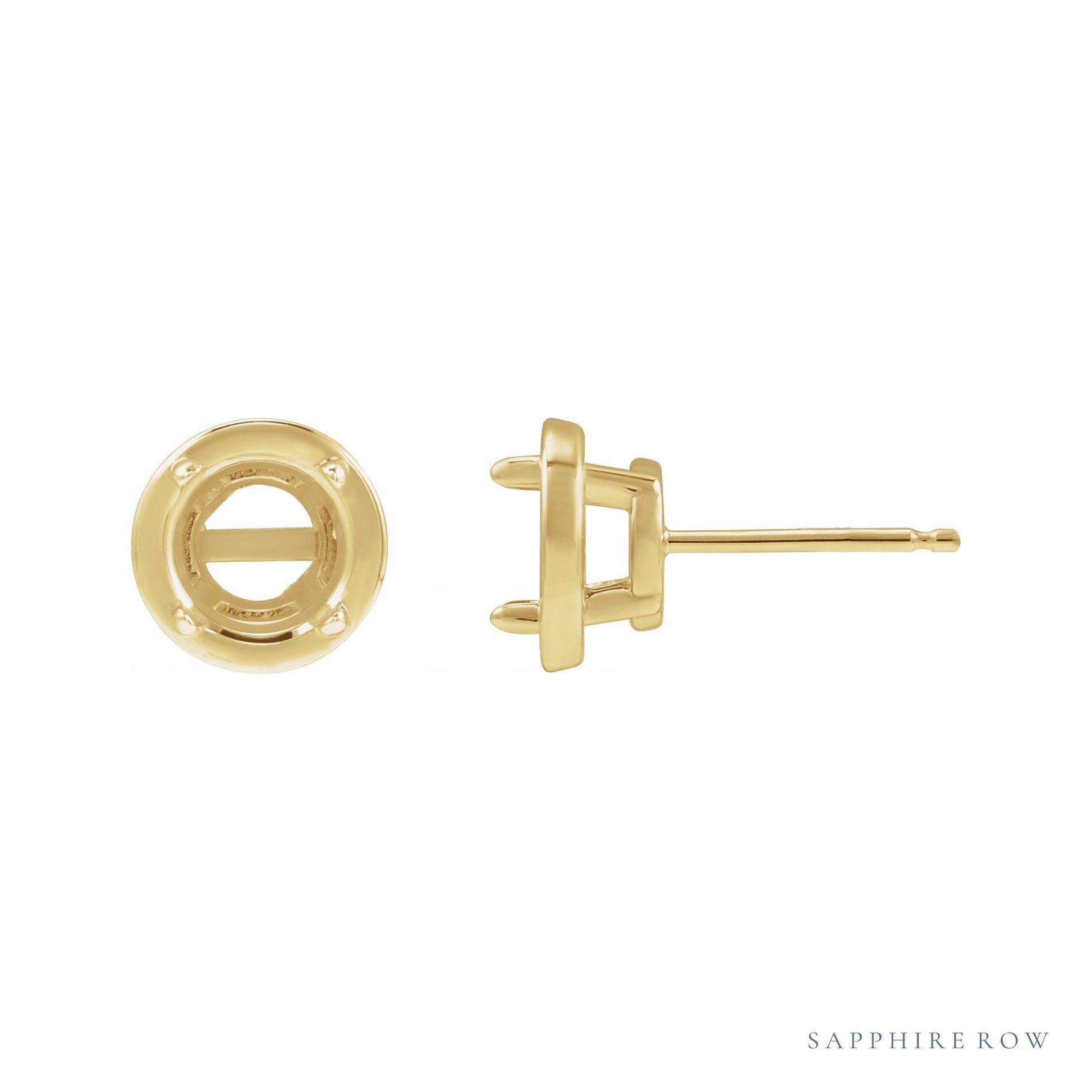 Sapphire Row Round Claw-Prong Bezel-Style Stud Earrings setting in 14K Yellow Gold, shown with a center stone (sold separately)