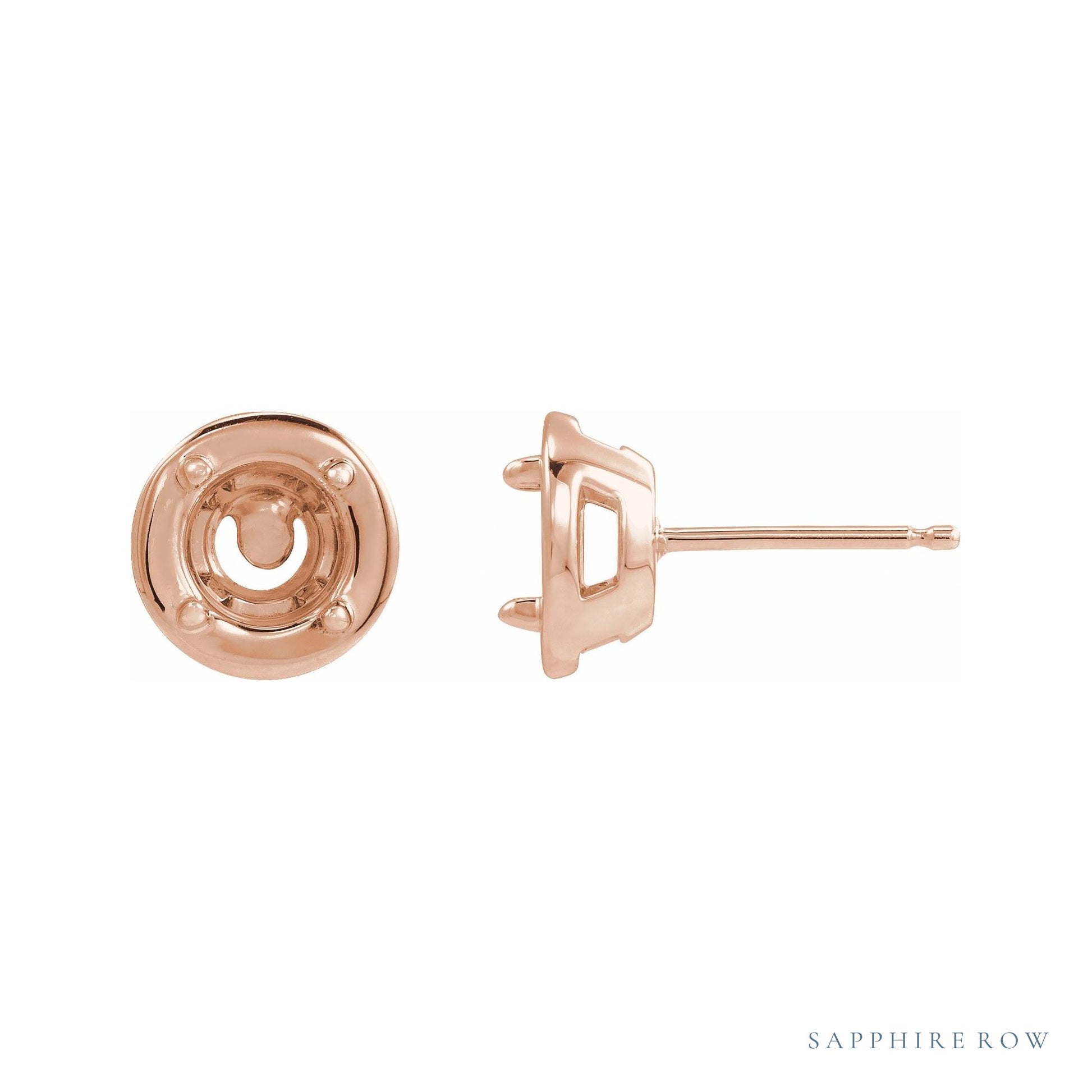 Sapphire Row Round 4-Prong Claw Bezel-Style Stud Earrings setting in 14K Rose Gold, shown with a center stone (sold separately)