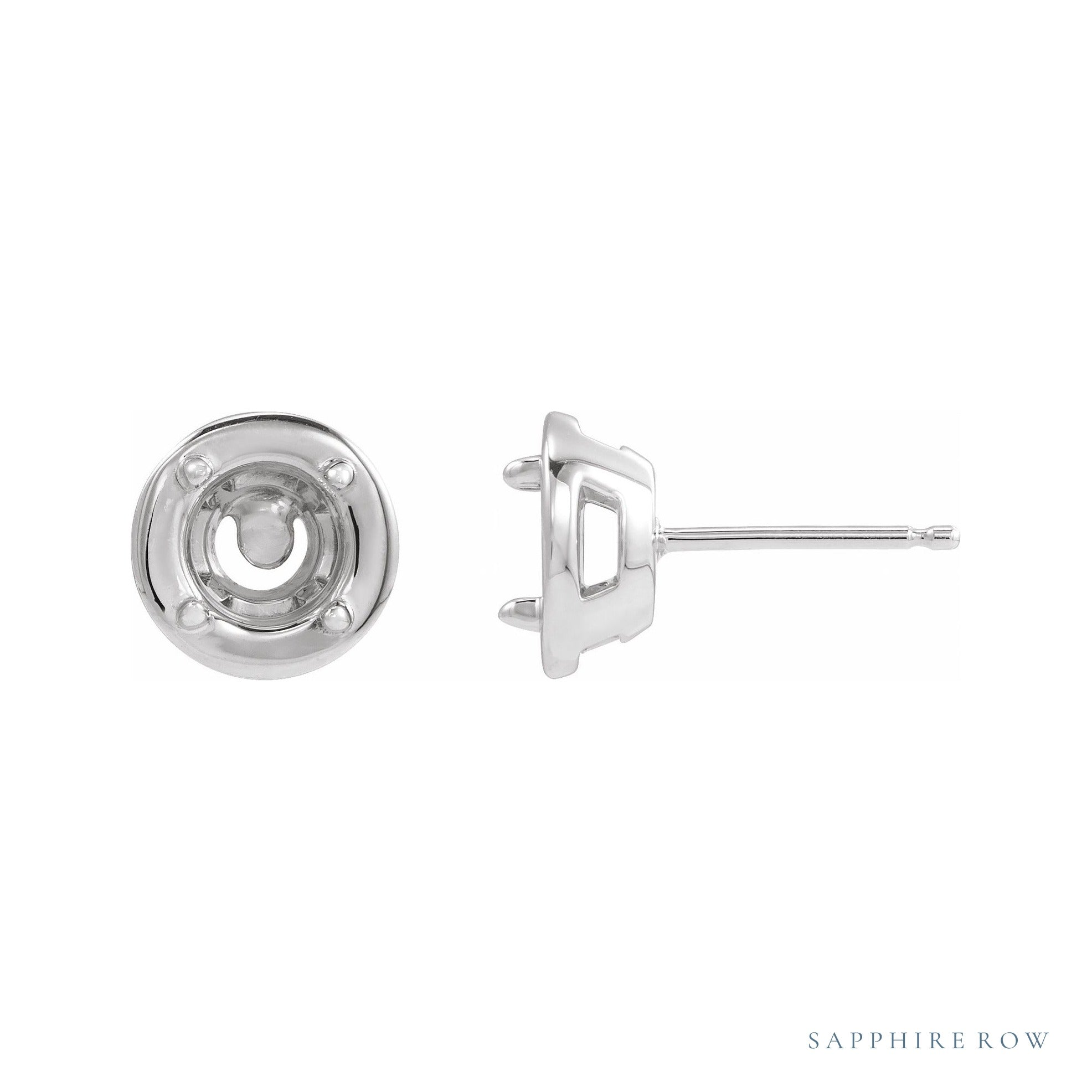 Sapphire Row Round 4-Prong Claw Bezel-Style Stud Earrings setting in 14K White Gold, shown with a center stone (sold separately)