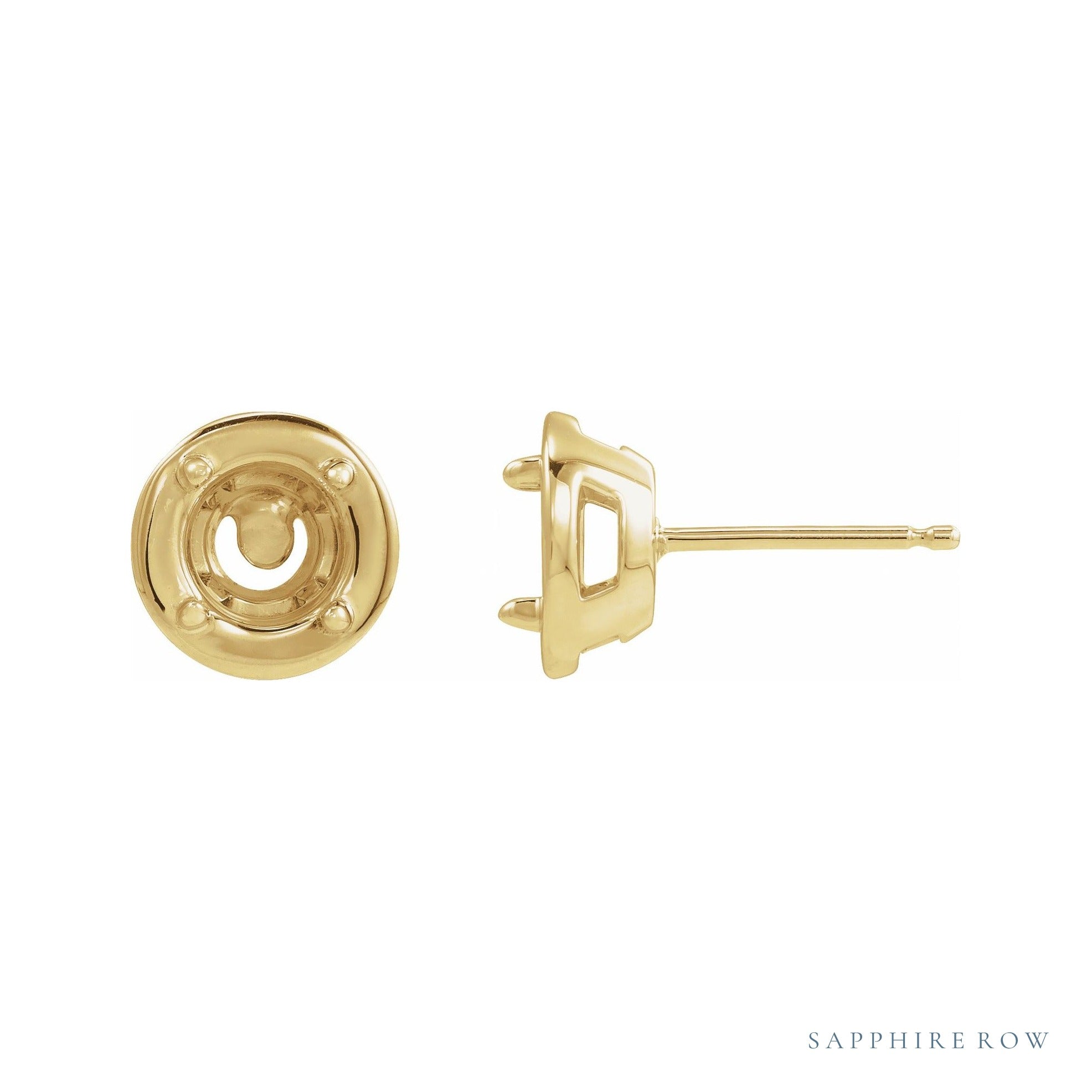 Sapphire Row Round 4-Prong Claw Bezel-Style Stud Earrings setting in 14K Yellow Gold, shown with a center stone (sold separately)