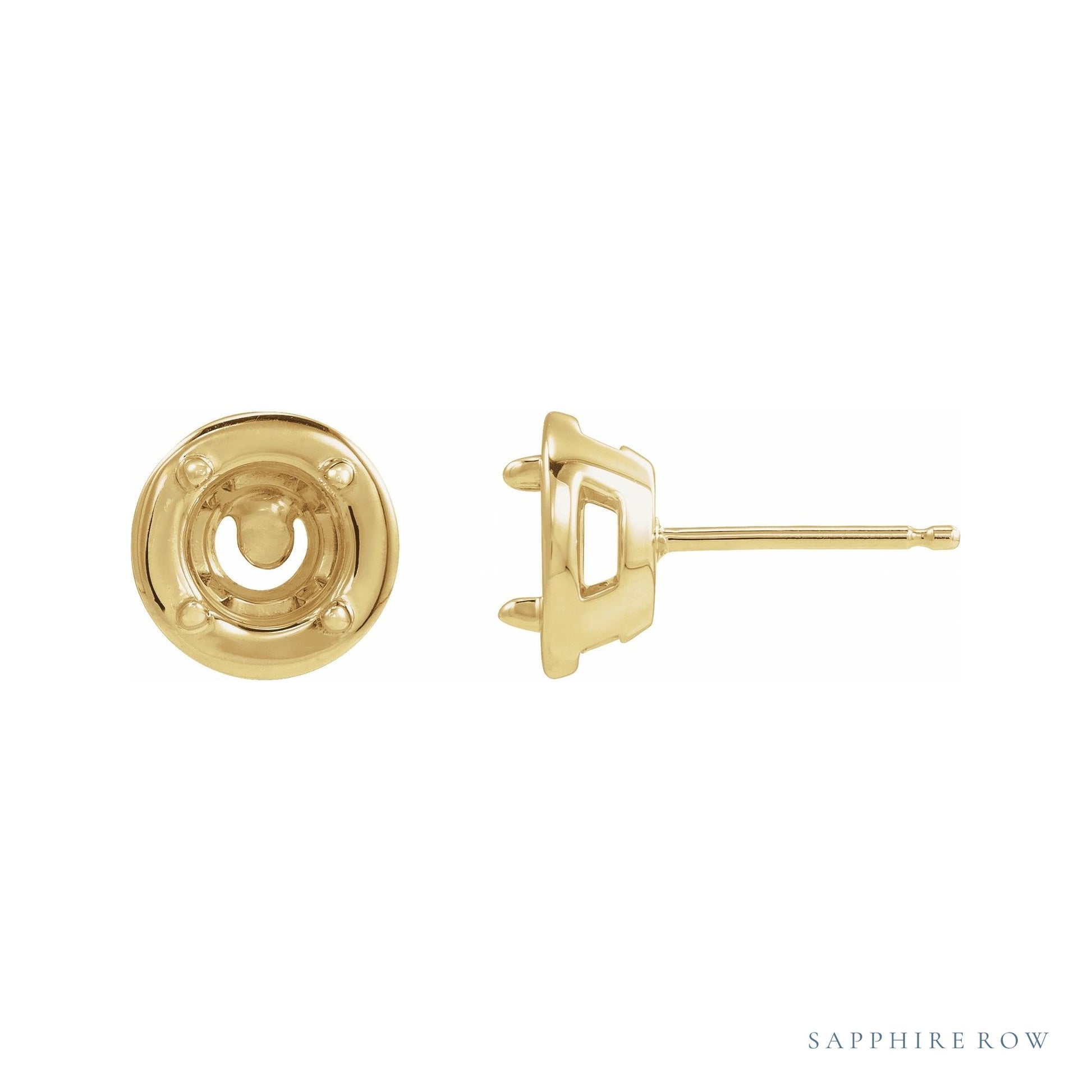 Sapphire Row Round 4-Prong Claw Bezel-Style Stud Earrings setting in 14K Yellow Gold, shown with a center stone (sold separately)