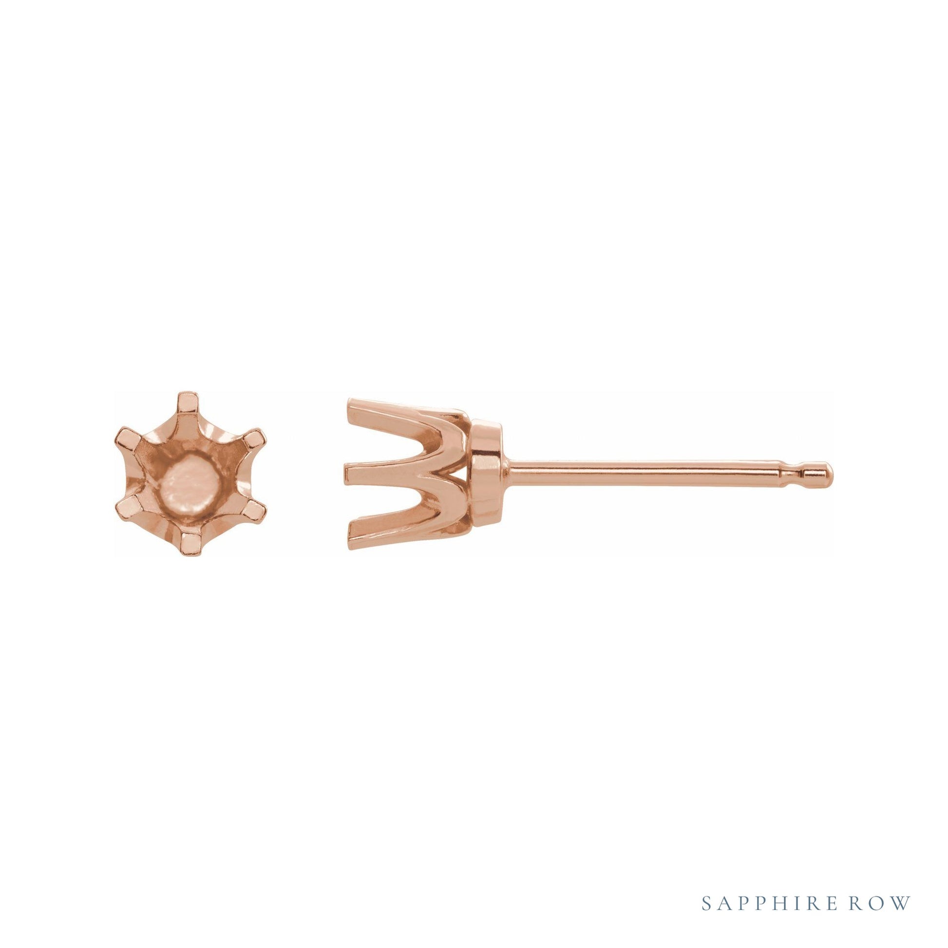 Sapphire Row Round 6-Prong Crown Stud Earrings setting in 14K Rose Gold, shown with a center stone (sold separately)