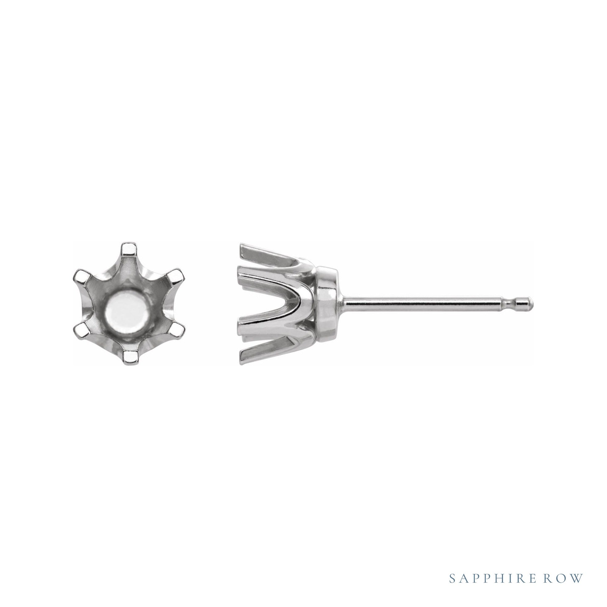 Sapphire Row Round 6-Prong Crown Stud Earrings setting in 14K White Gold, shown with a center stone (sold separately)