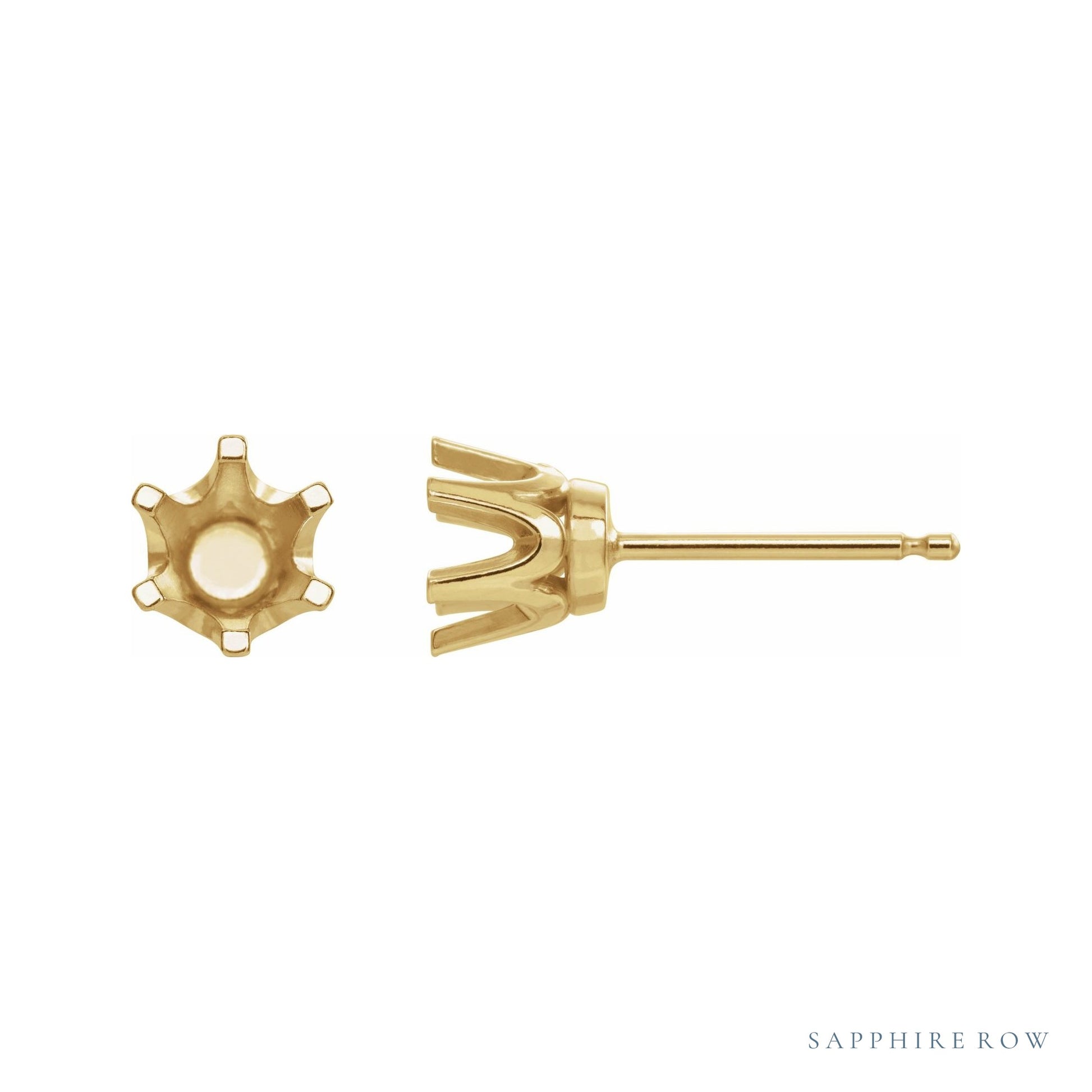 Sapphire Row Round 6-Prong Crown Stud Earrings setting in 14K Yellow Gold, shown with a center stone (sold separately)