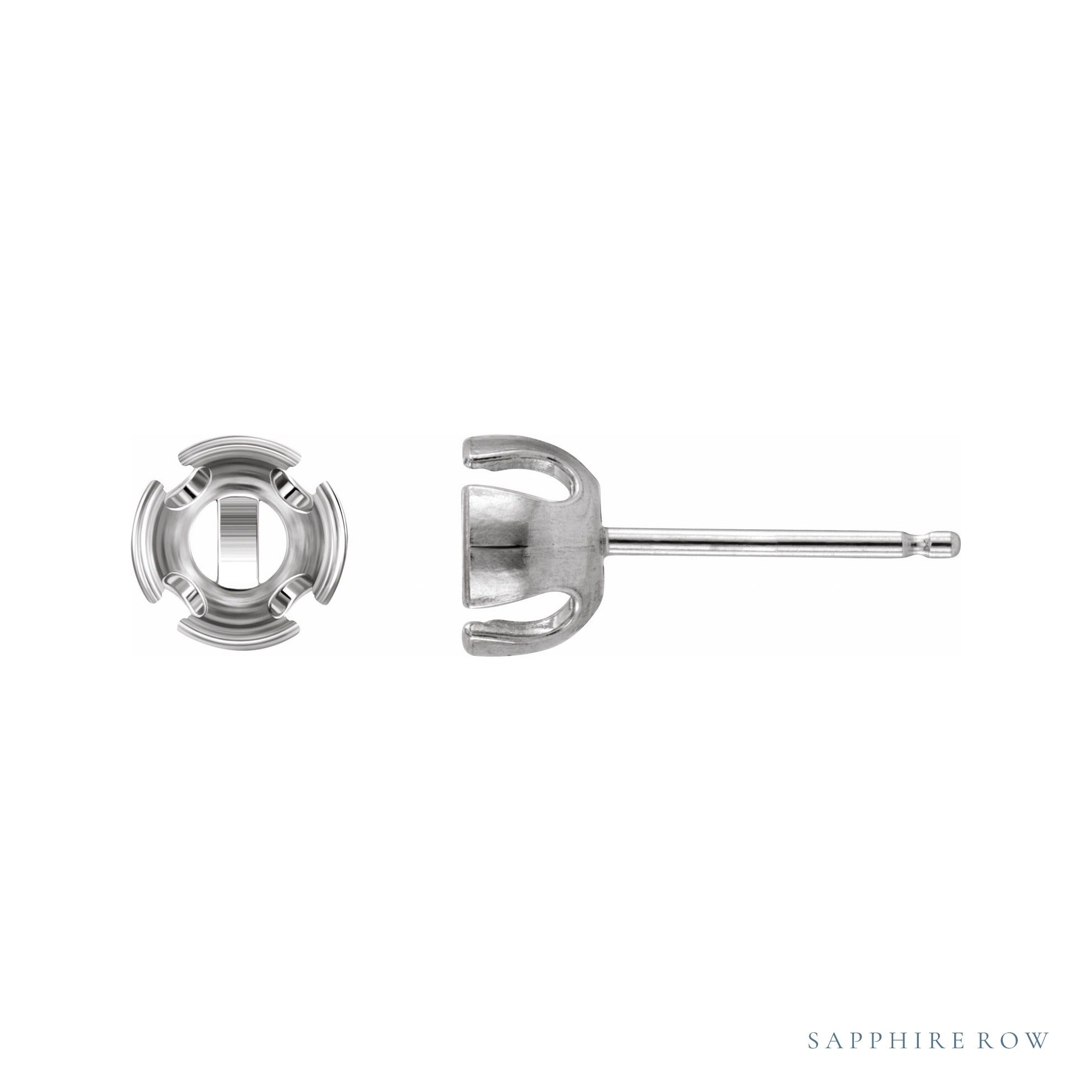 Sapphire Row Round Partial Bezel Earrings setting in 14K White Gold, shown with a center stone (sold separately)