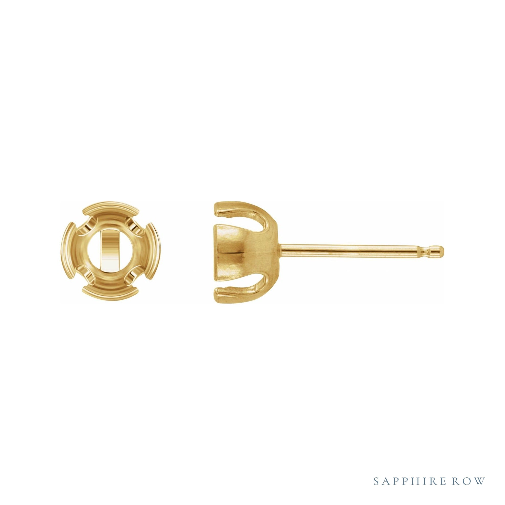 Sapphire Row Round Partial Bezel Earrings setting in 14K Yellow Gold, shown with a center stone (sold separately)