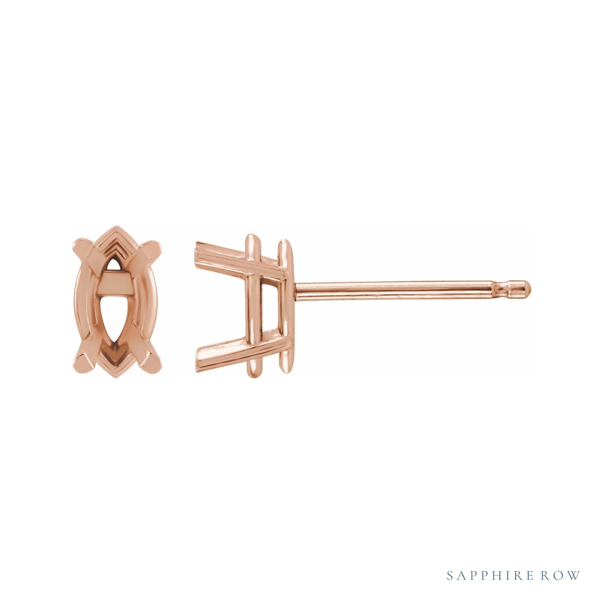 Sapphire Row Marquise 4-Prong Lightweight Stud Earrings setting in 14K Rose Gold, shown with a center stone (sold separately)