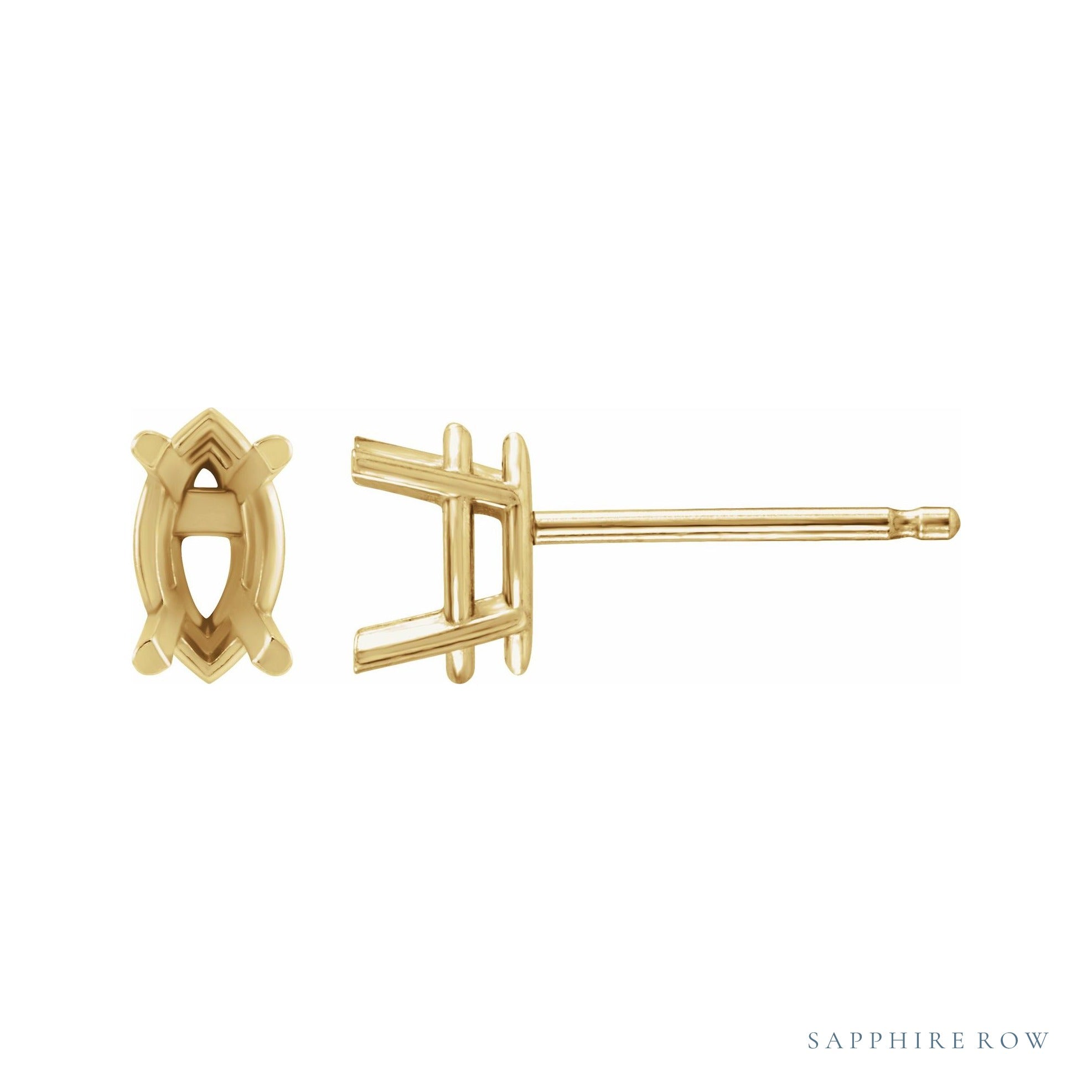 Sapphire Row Marquise 4-Prong Lightweight Stud Earrings setting in 14K Yellow Gold, shown with a center stone (sold separately)
