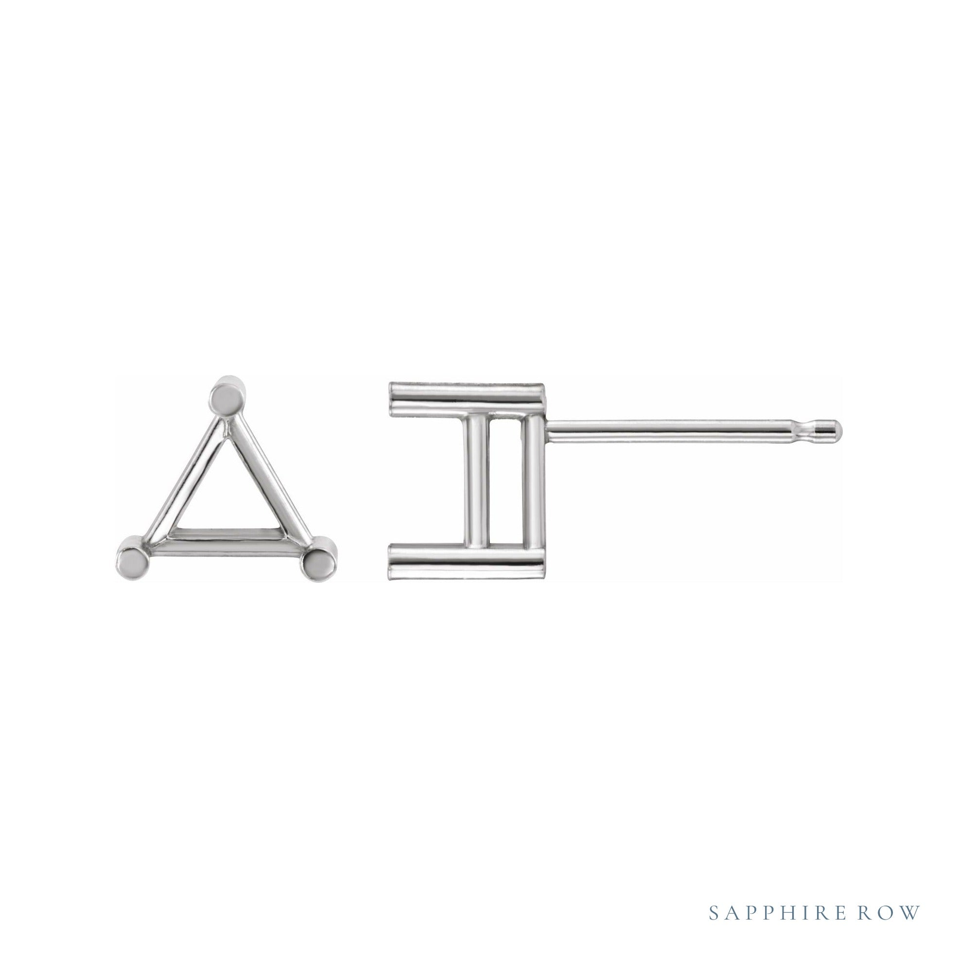 Sapphire Row Triangle 3-Prong Stud Earrings setting in 14K White Gold, shown with a center stone (sold separately)