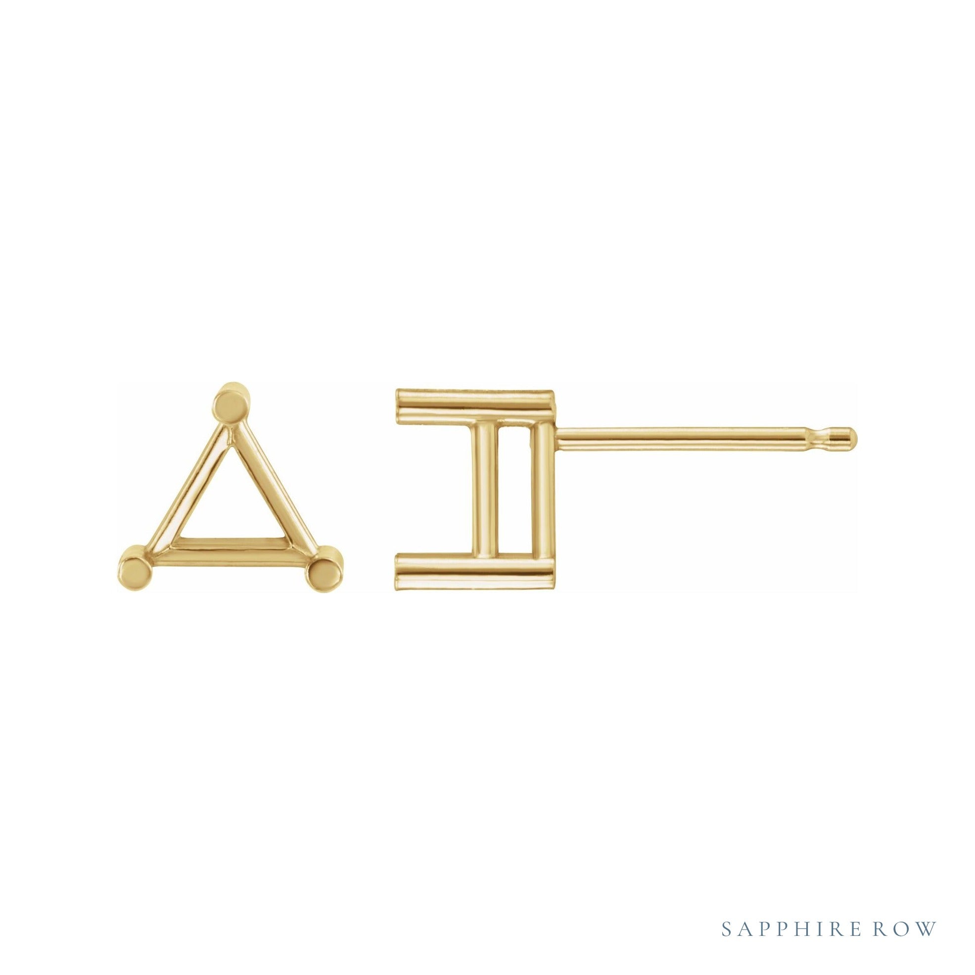 Sapphire Row Triangle 3-Prong Stud Earrings setting in 14K Yellow Gold, shown with a center stone (sold separately)