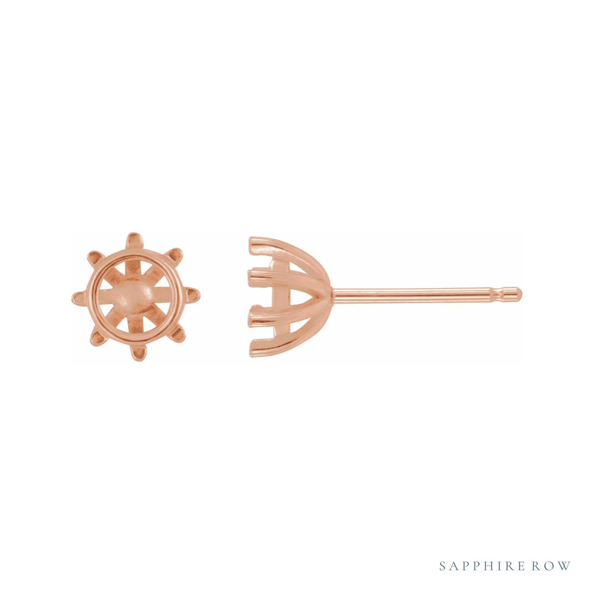 Sapphire Row Round 8-Prong Stud Earrings setting in 14K Rose Gold, shown with a center stone (sold separately)