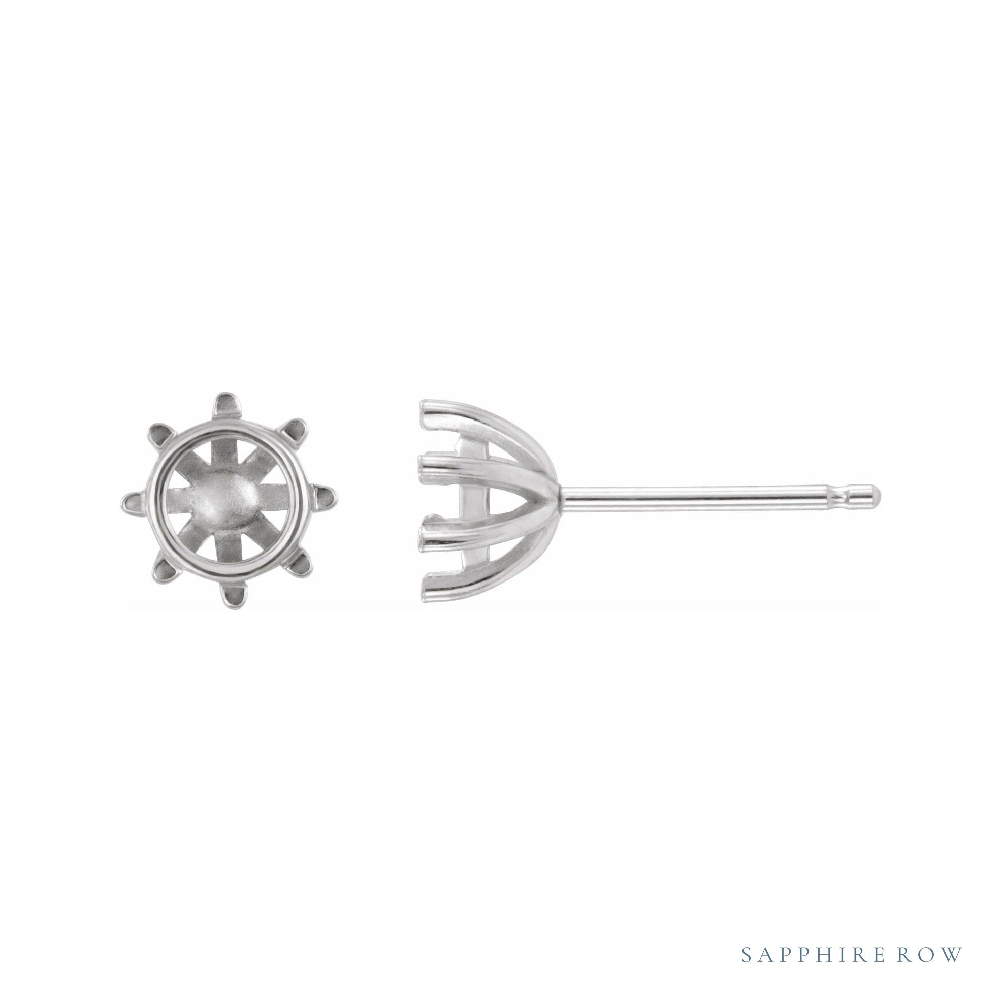 Sapphire Row Round 8-Prong Stud Earrings setting in 14K White Gold, shown with a center stone (sold separately)