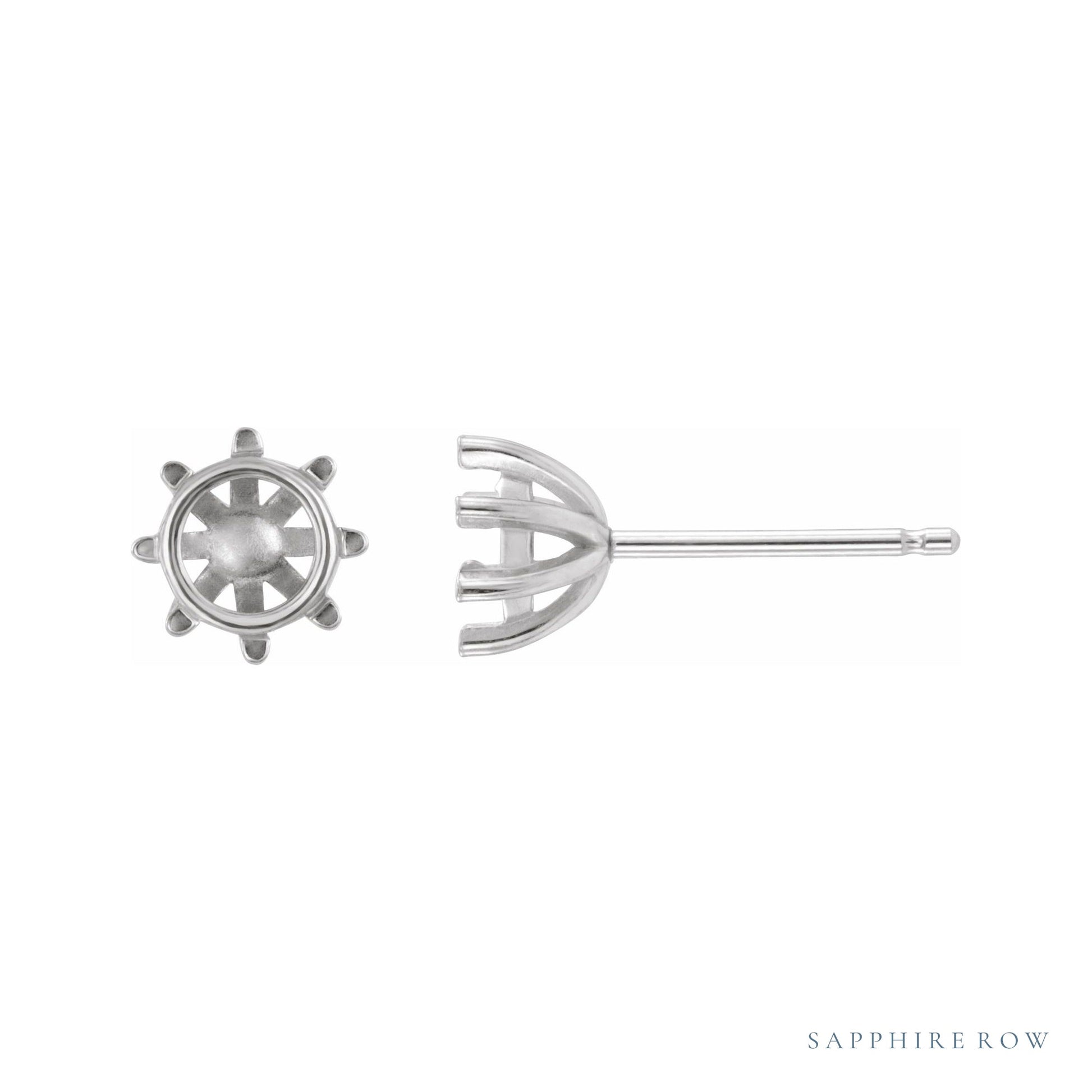 Sapphire Row Round 8-Prong Stud Earrings setting in 14K White Gold, shown with a center stone (sold separately)
