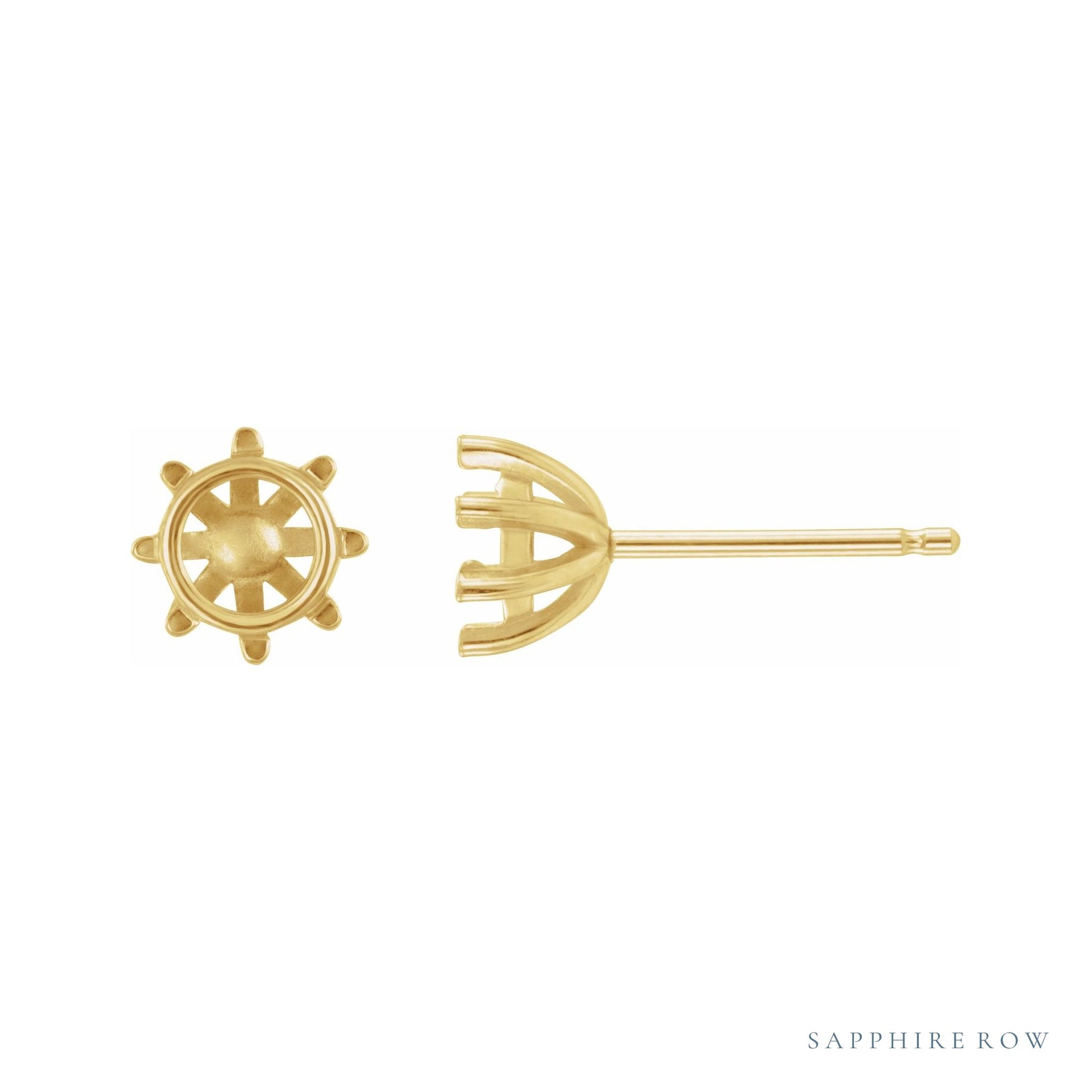 Sapphire Row Round 8-Prong Stud Earrings setting in 14K Yellow Gold, shown with a center stone (sold separately)