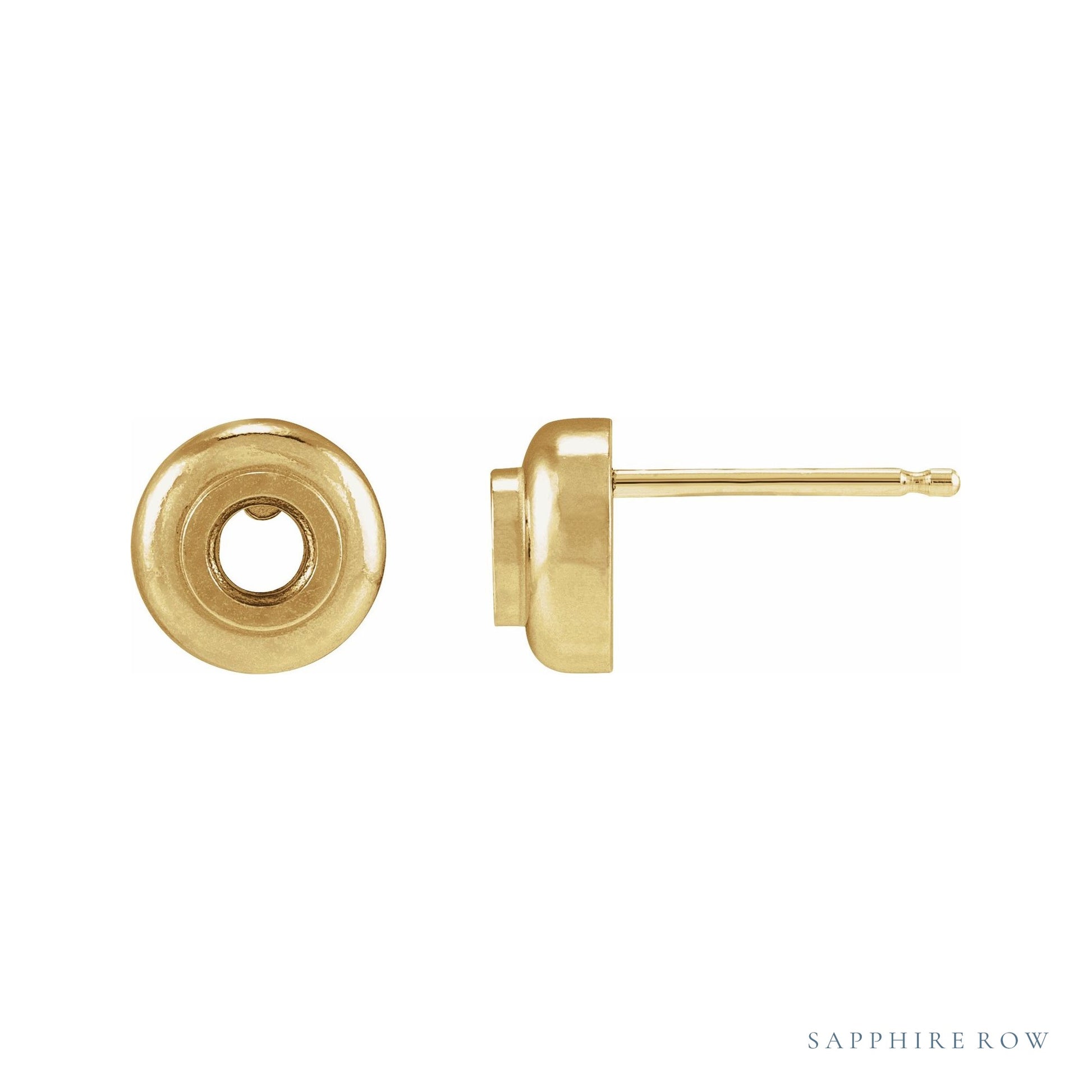 Sapphire Row Round Bezel-Set Solitaire Earrings setting in 14K Yellow Gold, shown with a center stone (sold separately)