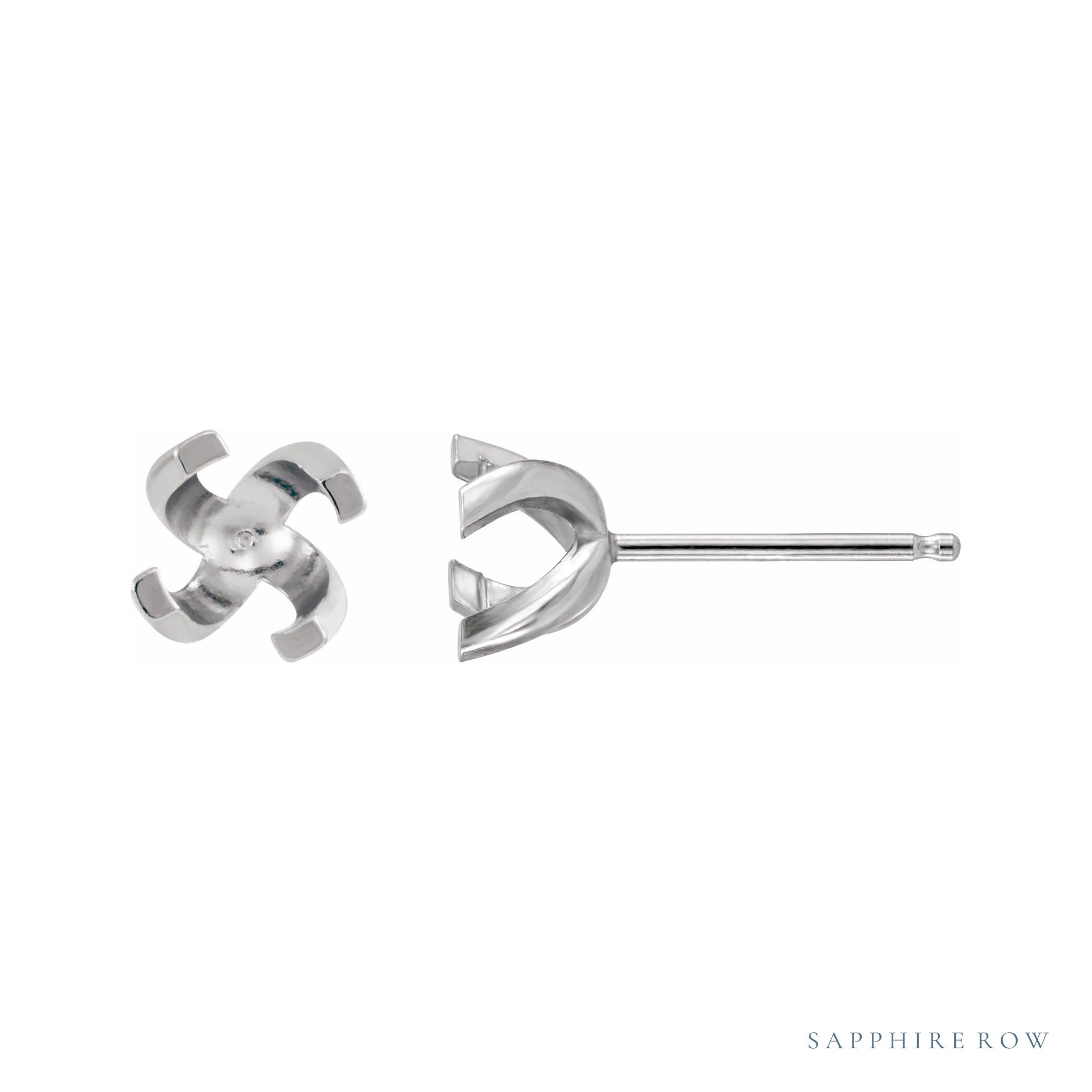 Sapphire Row Round 4-Prong Twisted Stud Earrings setting in 14K White Gold, shown with a center stone (sold separately)