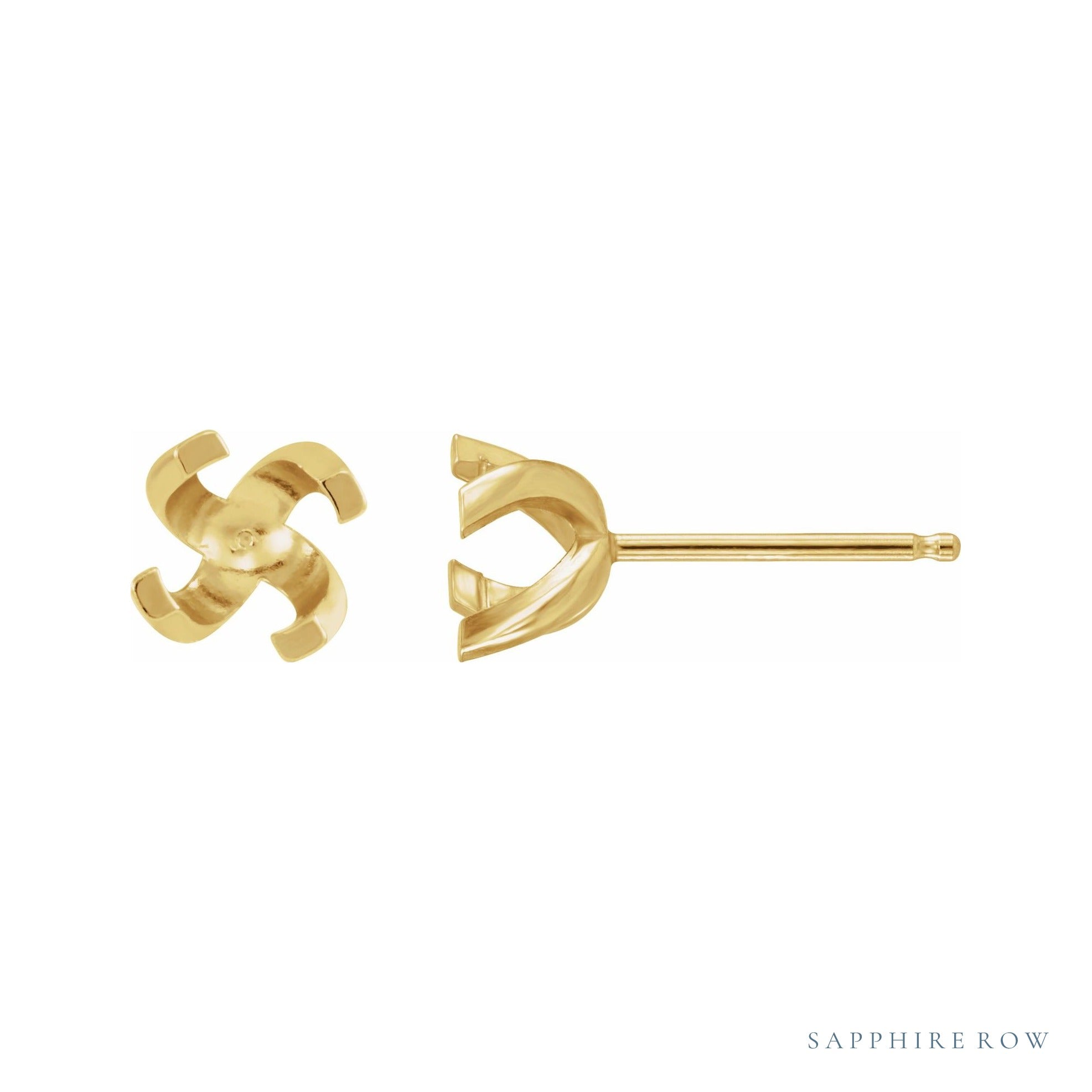 Sapphire Row Round 4-Prong Twisted Stud Earrings setting in 14K Yellow Gold, shown with a center stone (sold separately)