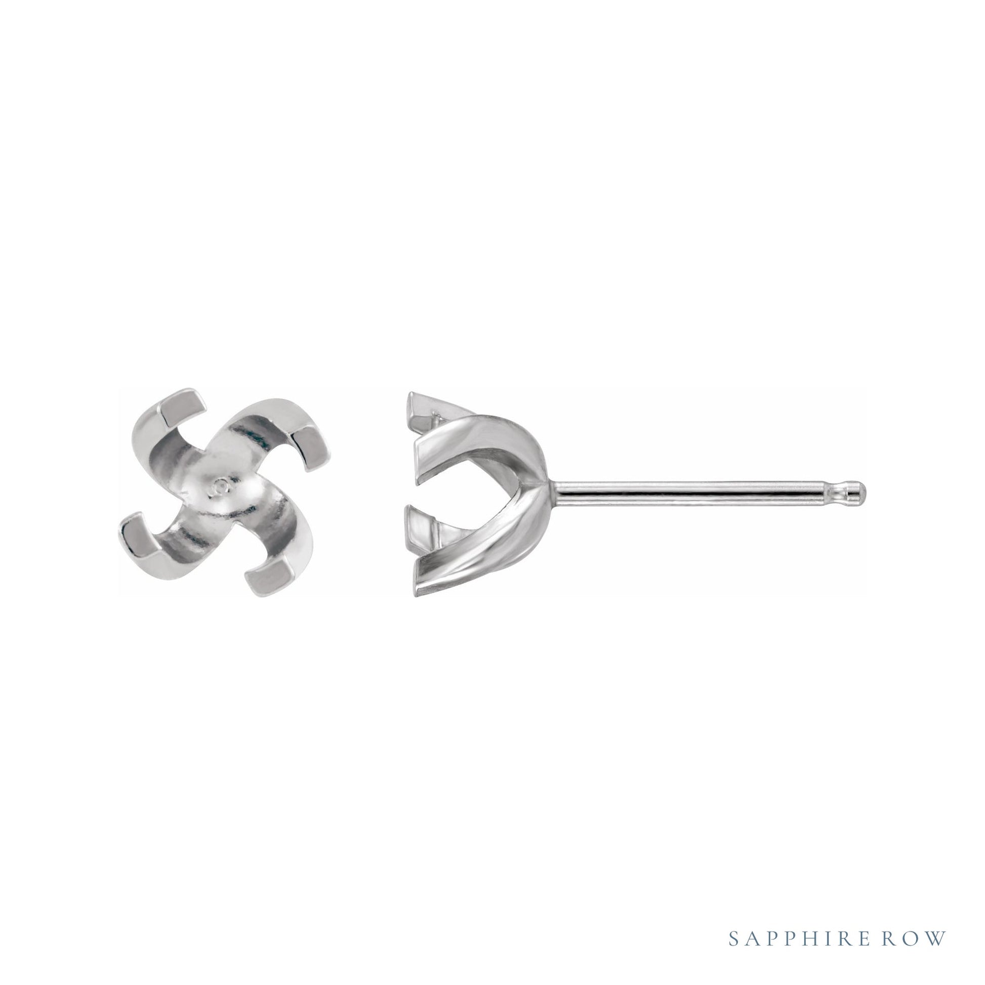 Sapphire Row Round 4-Prong Twisted Stud Earrings setting in Platinum, shown with a center stone (sold separately)
