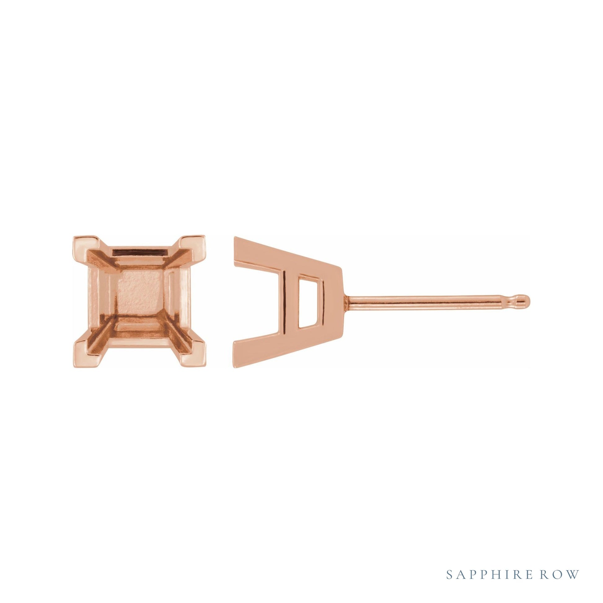 Sapphire Row Square V-Prong Stud Earrings setting in 14K Rose Gold, shown with a center stone (sold separately)