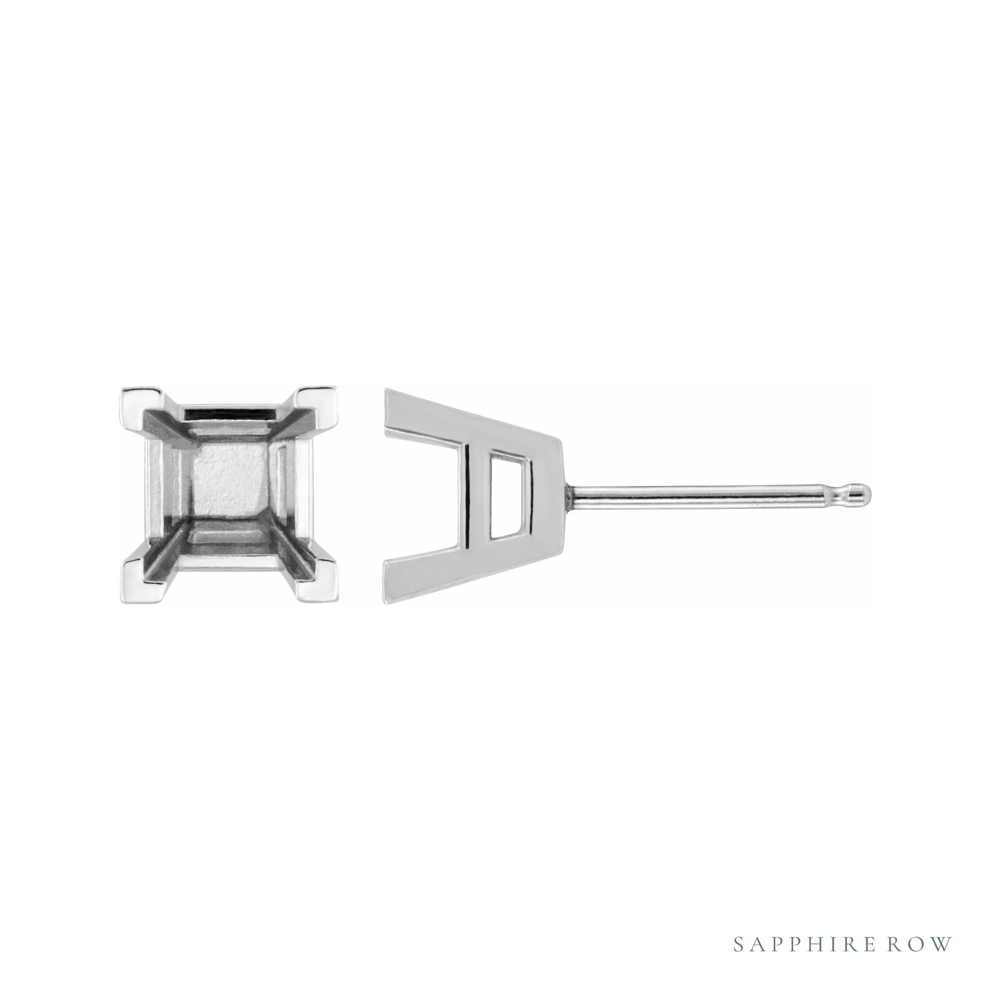 Sapphire Row Square V-Prong Stud Earrings setting in 14K White Gold, shown with a center stone (sold separately)