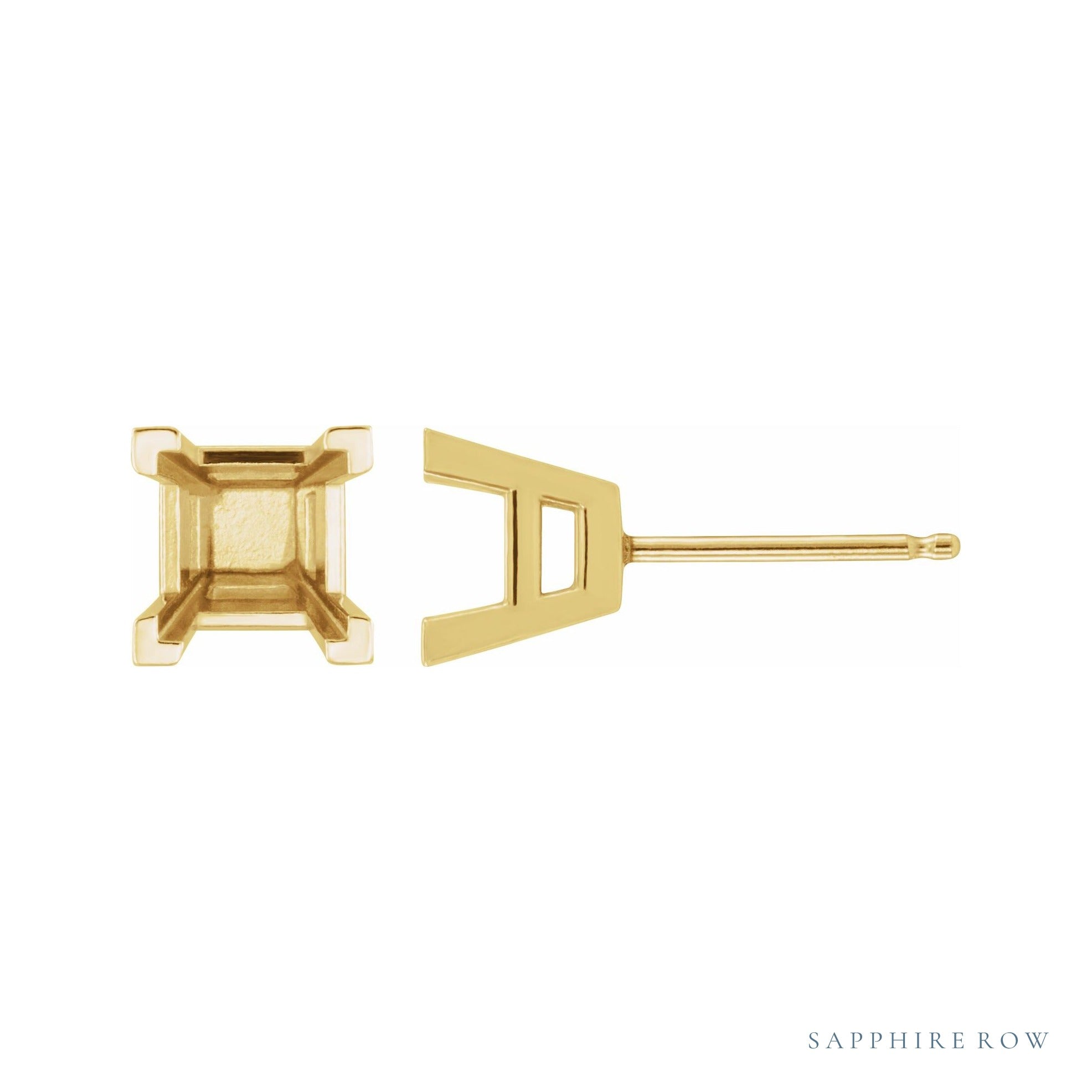 Sapphire Row Square V-Prong Stud Earrings setting in 14K Yellow Gold, shown with a center stone (sold separately)