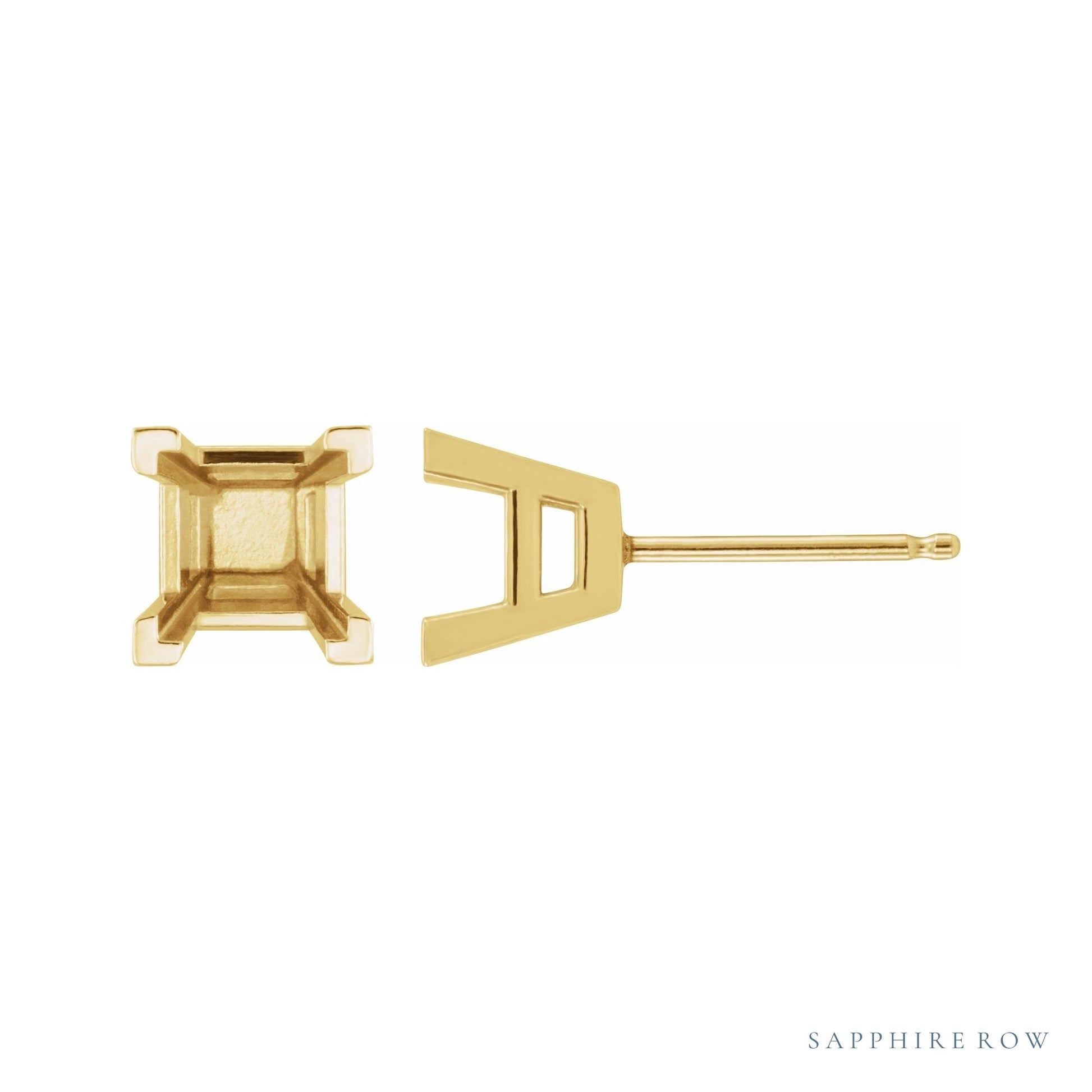 Sapphire Row Square V-Prong Stud Earrings setting in 14K Yellow Gold, shown with a center stone (sold separately)