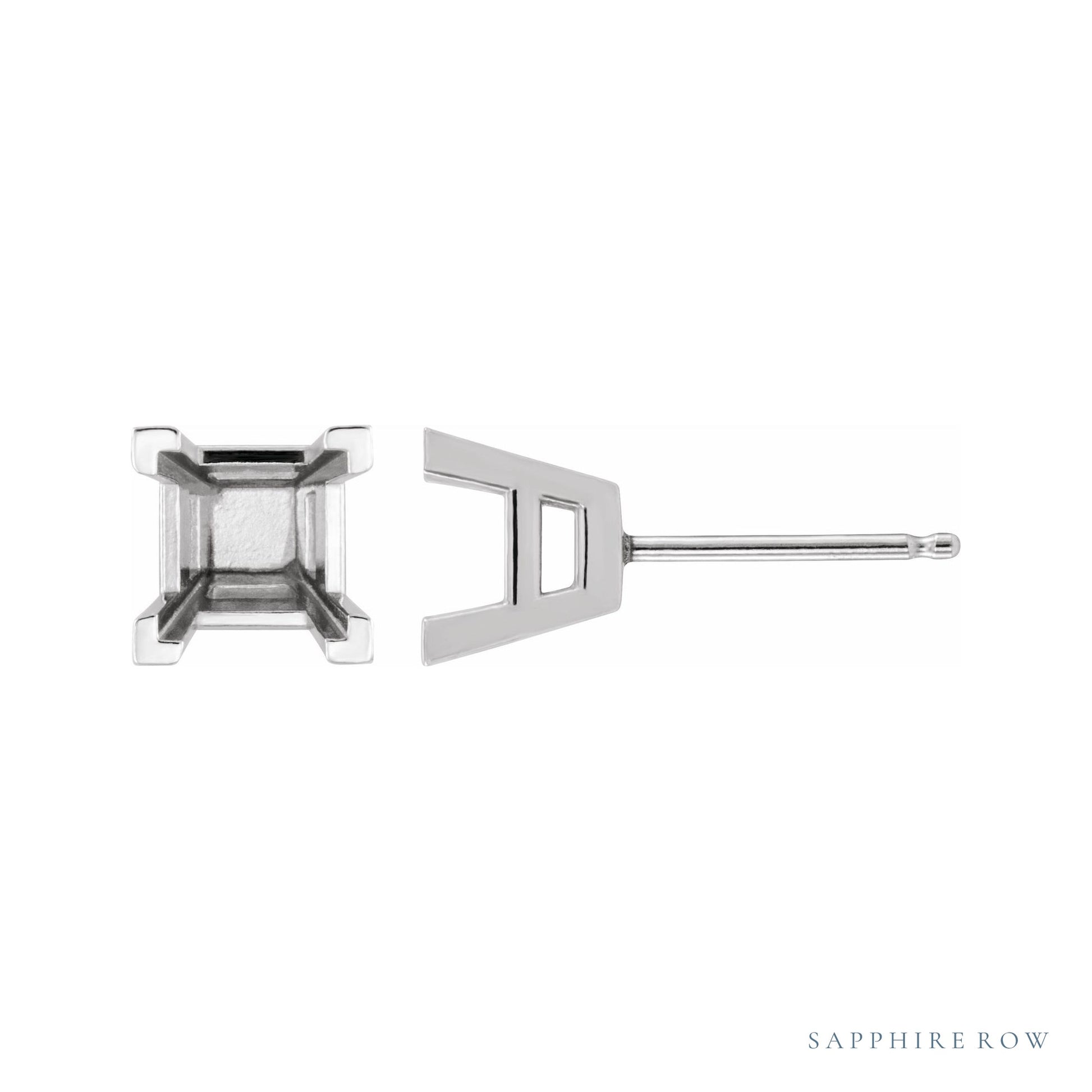 Sapphire Row Square V-Prong Stud Earrings setting in Platinum, shown with a center stone (sold separately)