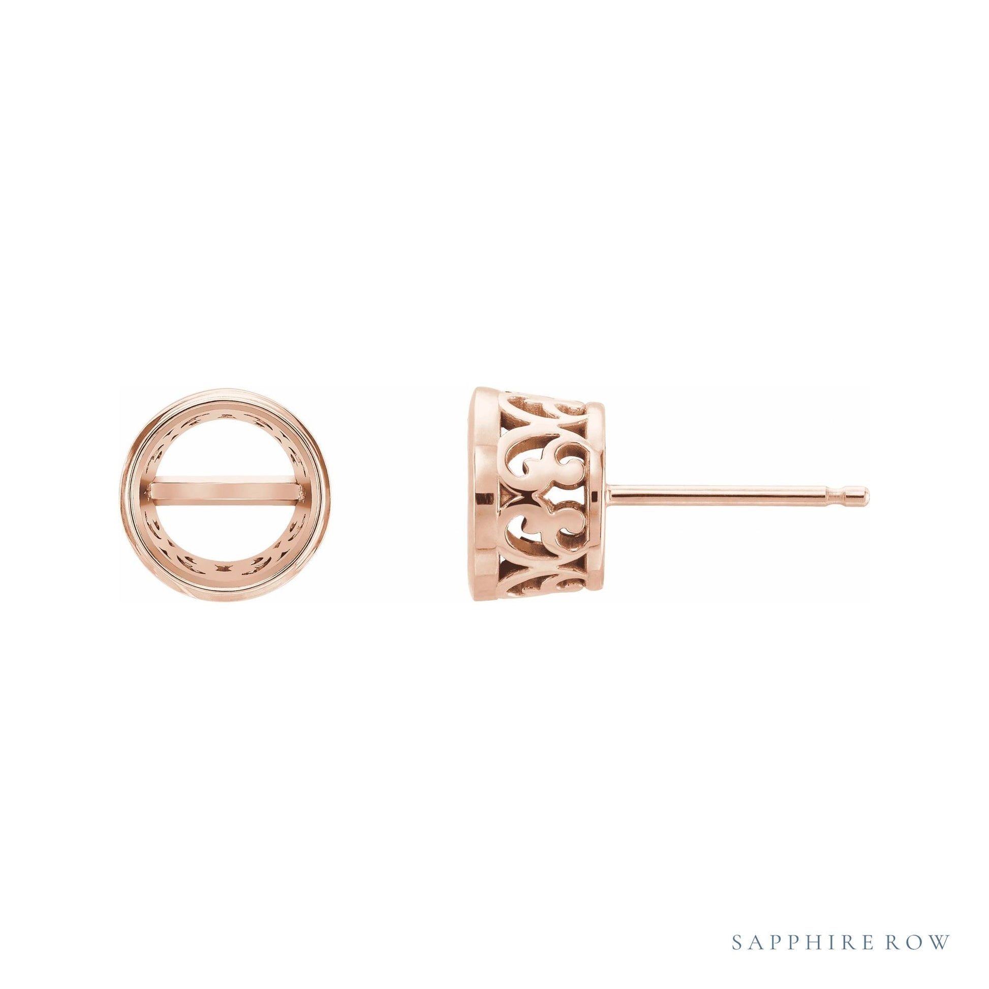 Sapphire Row Round Bezel-Set Stud Earrings setting in 14K Rose Gold, shown with a center stone (sold separately)