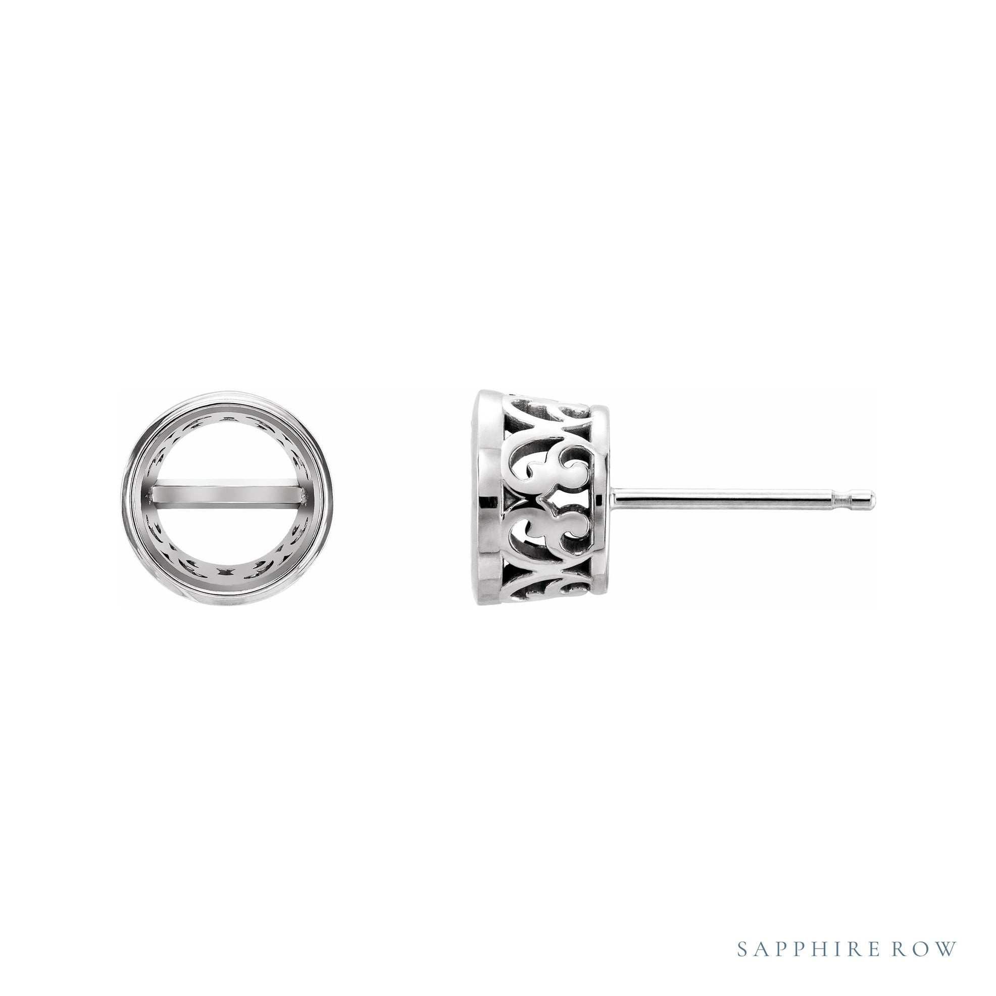 Sapphire Row Round Bezel-Set Stud Earrings setting in 14K White Gold, shown with a center stone (sold separately)