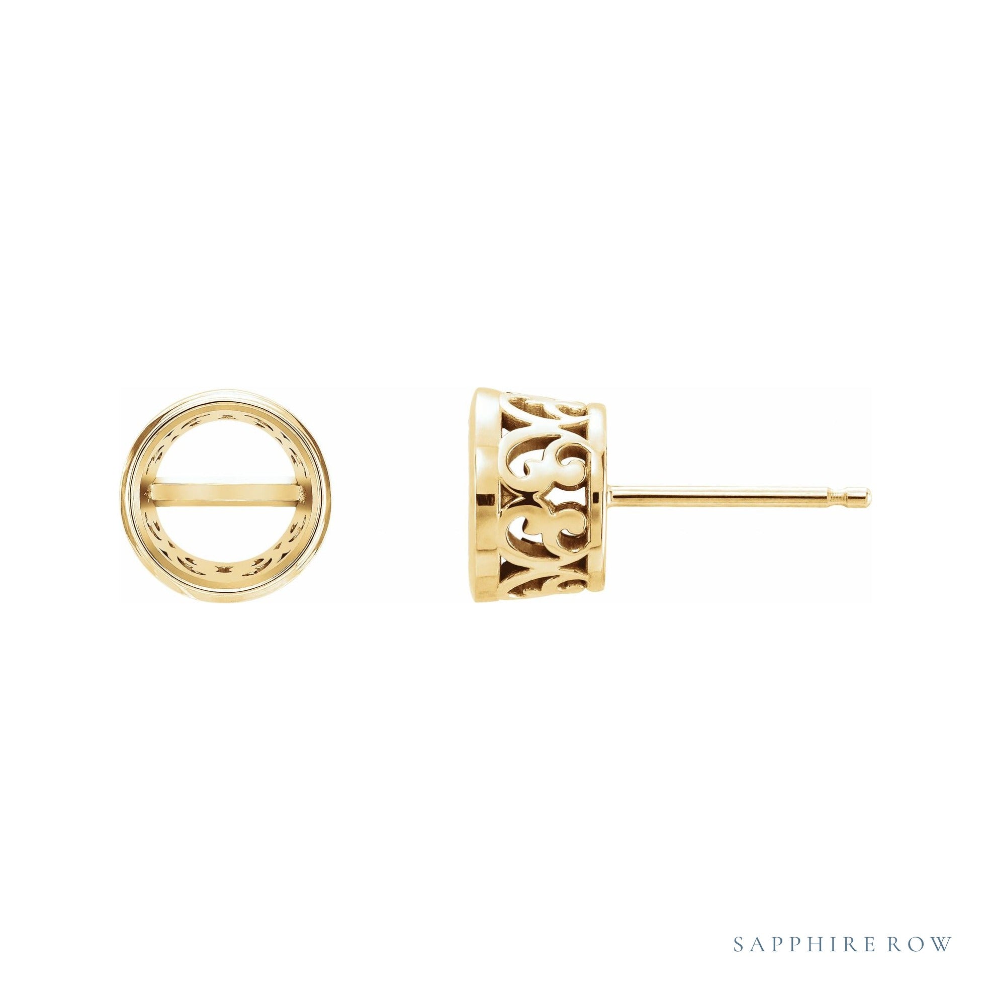 Sapphire Row Round Bezel-Set Stud Earrings setting in 14K Yellow Gold, shown with a center stone (sold separately)