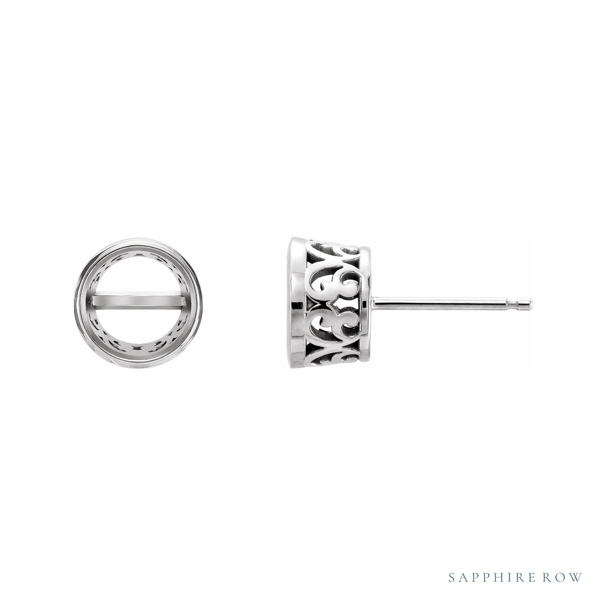 Sapphire Row Round Bezel-Set Stud Earrings setting in Platinum, shown with a center stone (sold separately)
