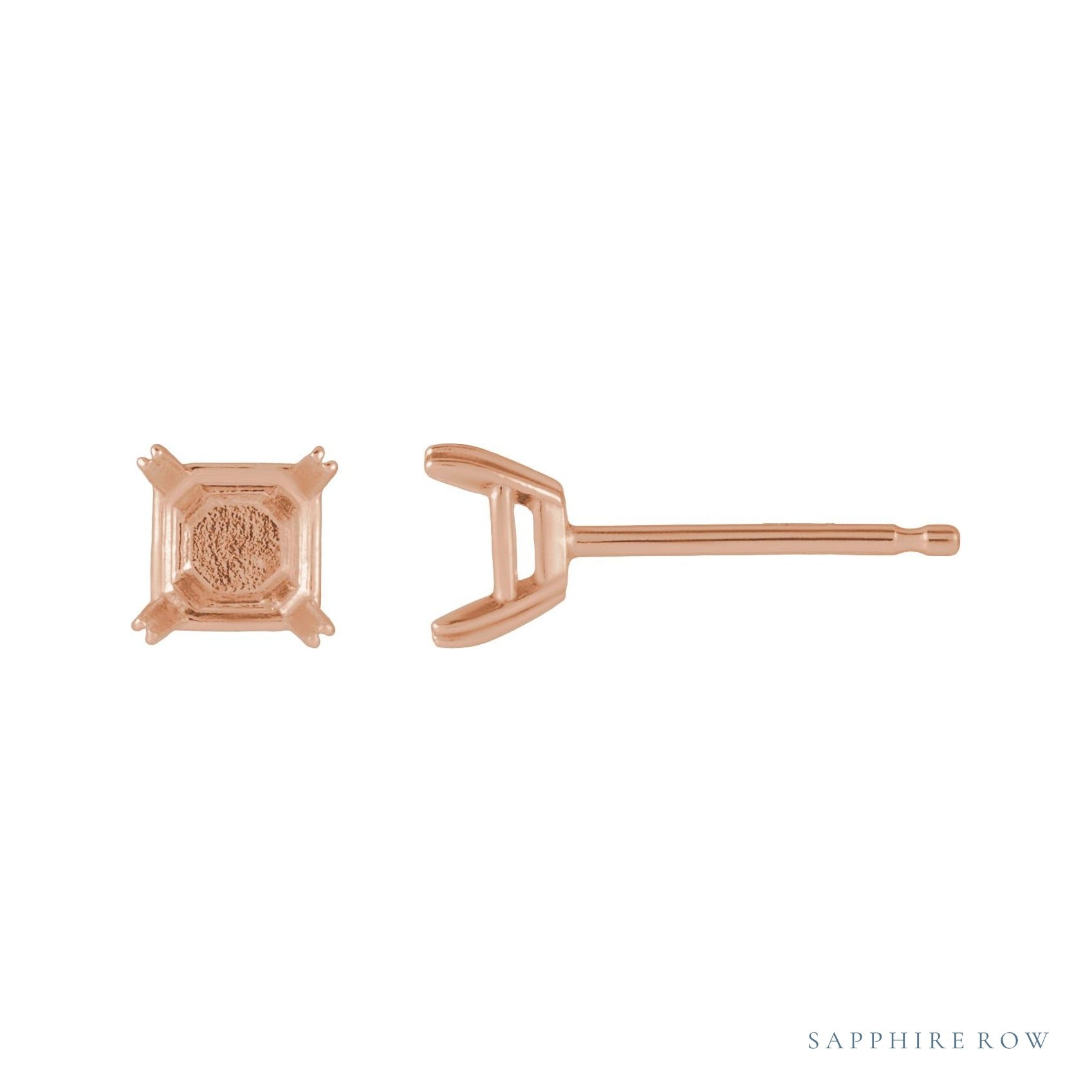 Sapphire Row Square Double Claw-Prong Stud Earrings setting in 14K Rose Gold, shown with a center stone (sold separately)