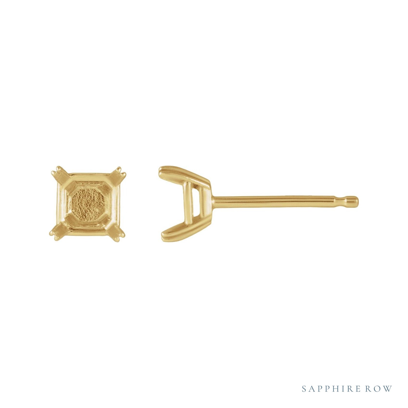 Sapphire Row Square Double Claw-Prong Stud Earrings setting in 14K Yellow Gold, shown with a center stone (sold separately)