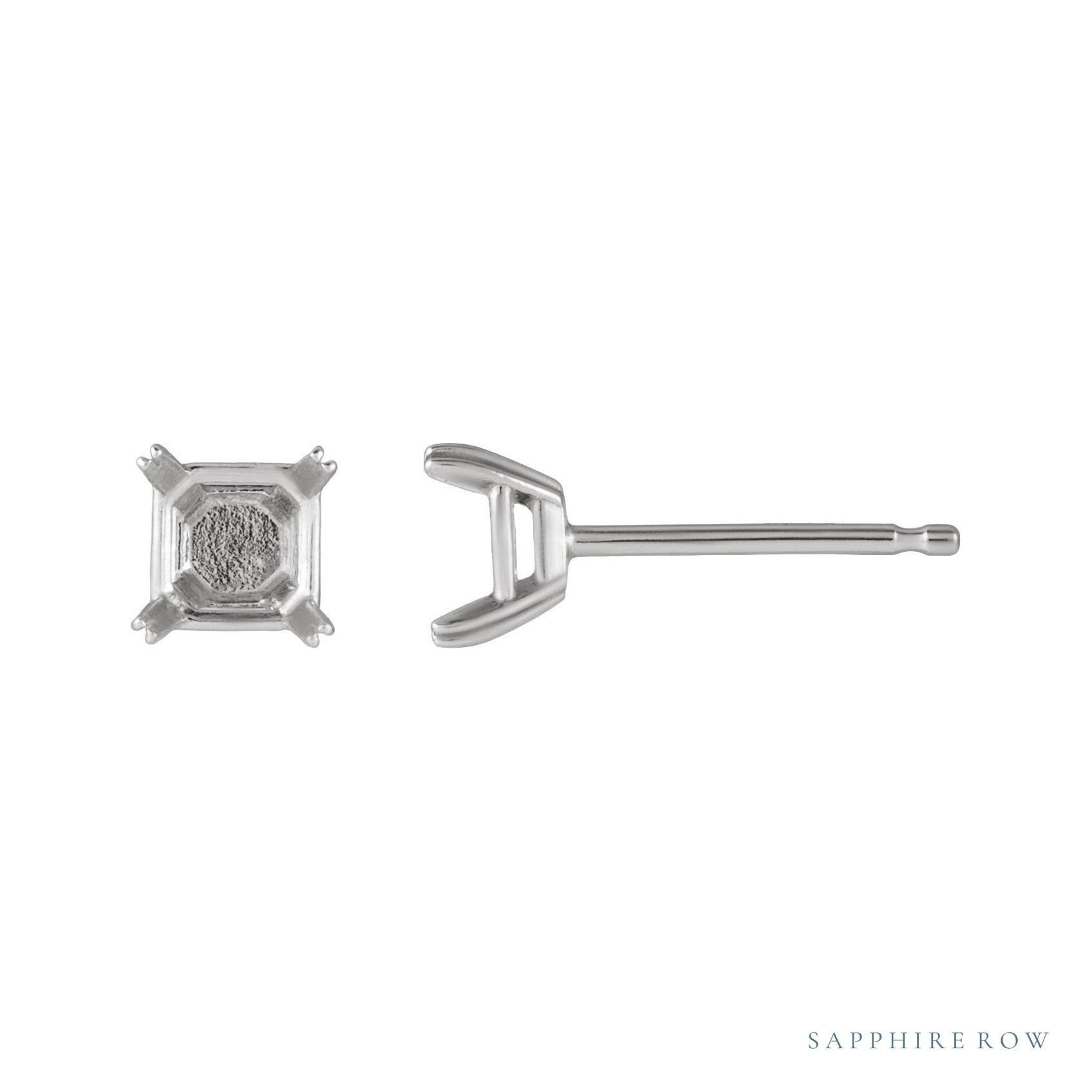 Sapphire Row Square Double Claw-Prong Stud Earrings setting in Platinum, shown with a center stone (sold separately)