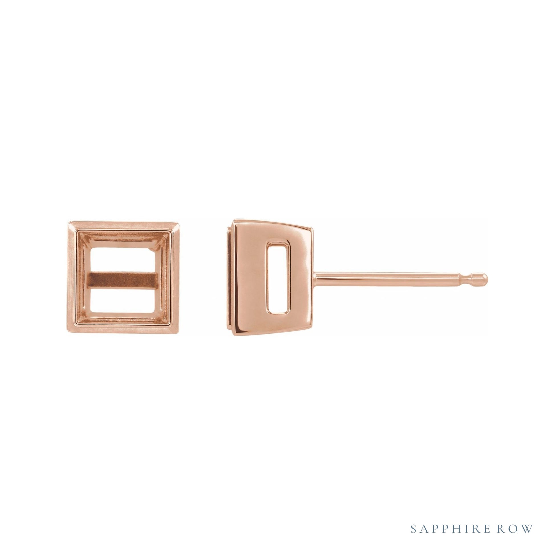 Sapphire Row Square Bezel-Set Stud Earrings setting in 14K Rose Gold, shown with a center stone (sold separately)