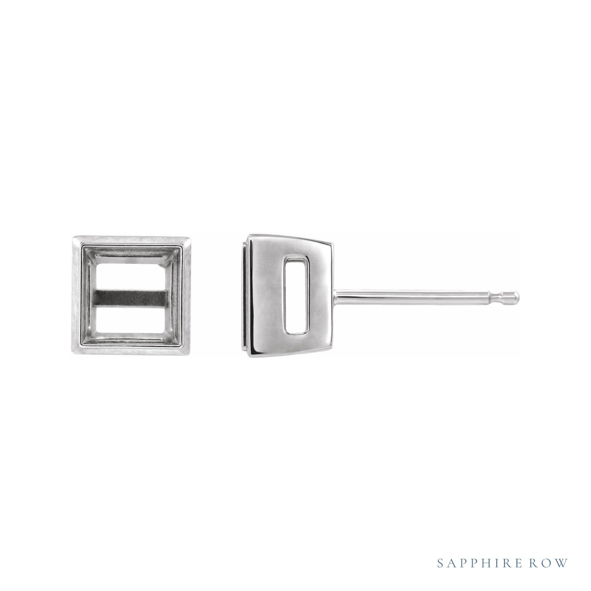 Sapphire Row Square Bezel-Set Stud Earrings setting in 14K White Gold, shown with a center stone (sold separately)