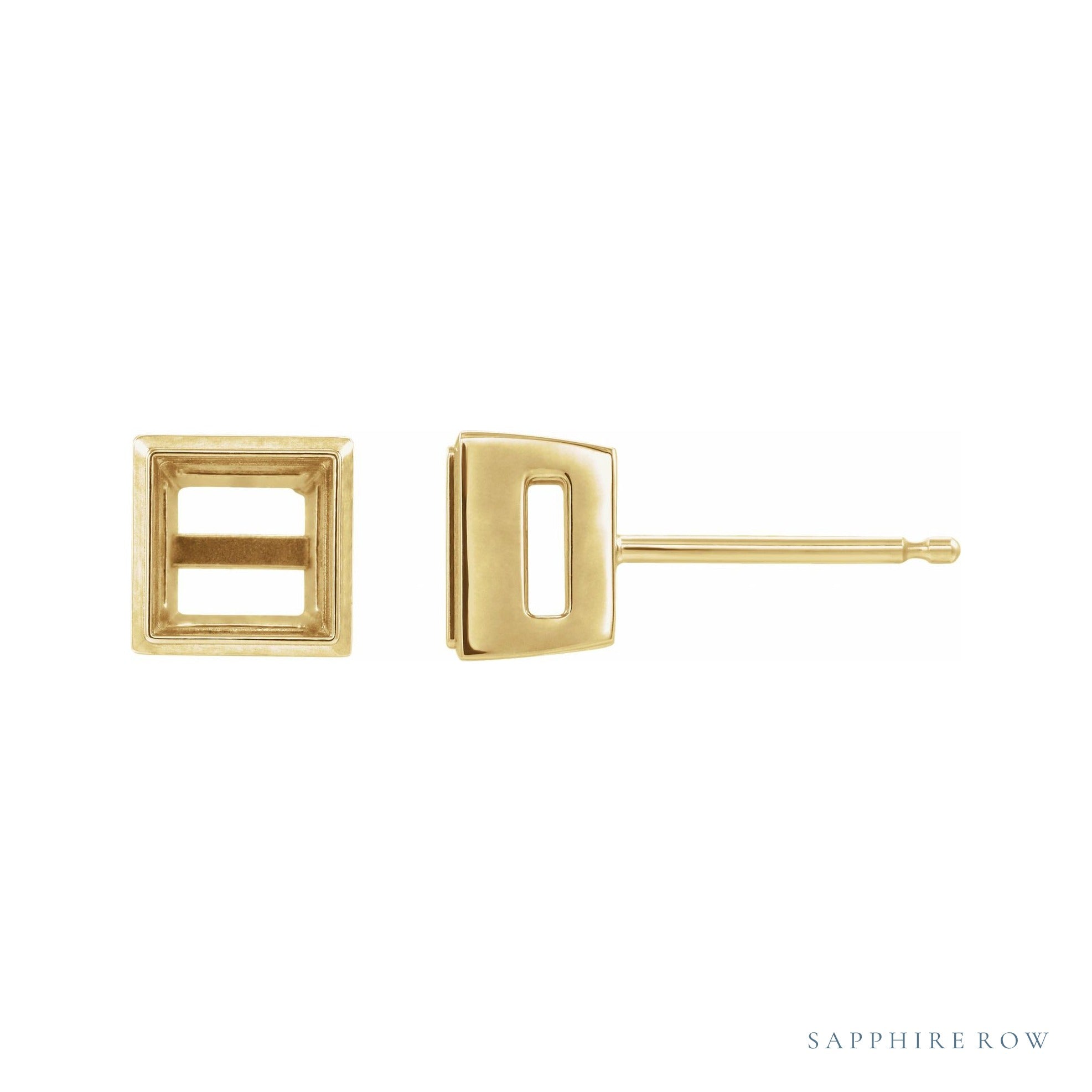 Sapphire Row Square Bezel-Set Stud Earrings setting in 14K Yellow Gold, shown with a center stone (sold separately)