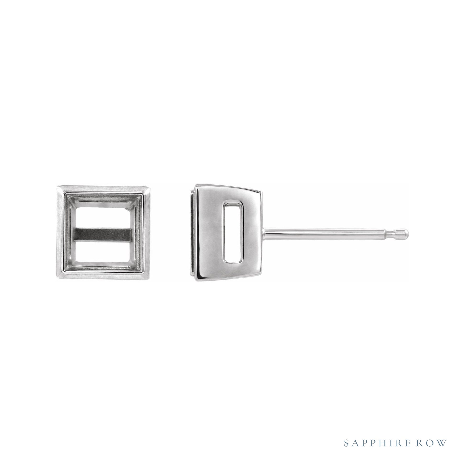 Sapphire Row Square Bezel-Set Stud Earrings setting in Platinum, shown with a center stone (sold separately)