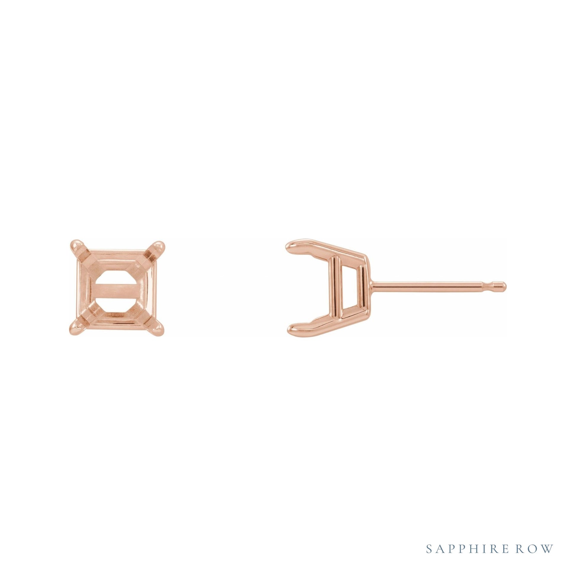 Sapphire Row Square 4-Prong Claw Stud Earrings setting in 14K Rose Gold, shown with a center stone (sold separately)