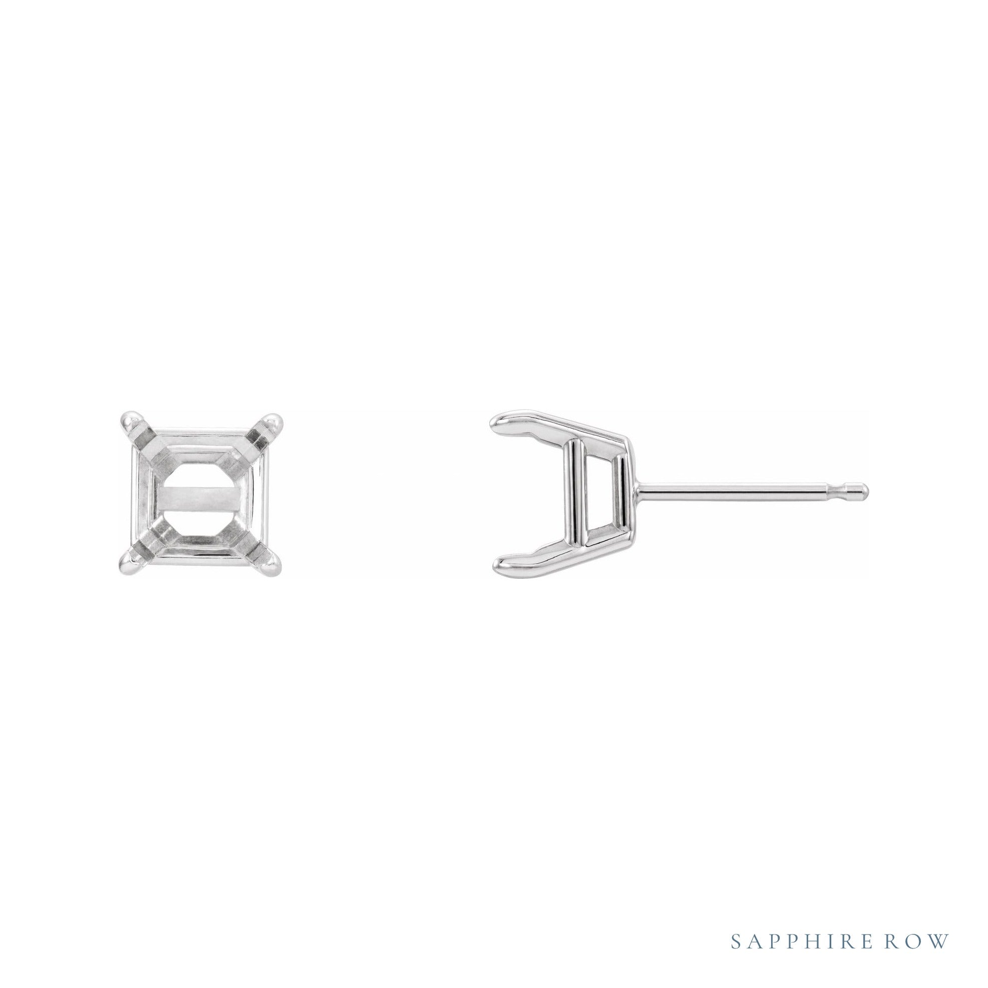 Sapphire Row Square 4-Prong Claw Stud Earrings setting in 14K White Gold, shown with a center stone (sold separately)