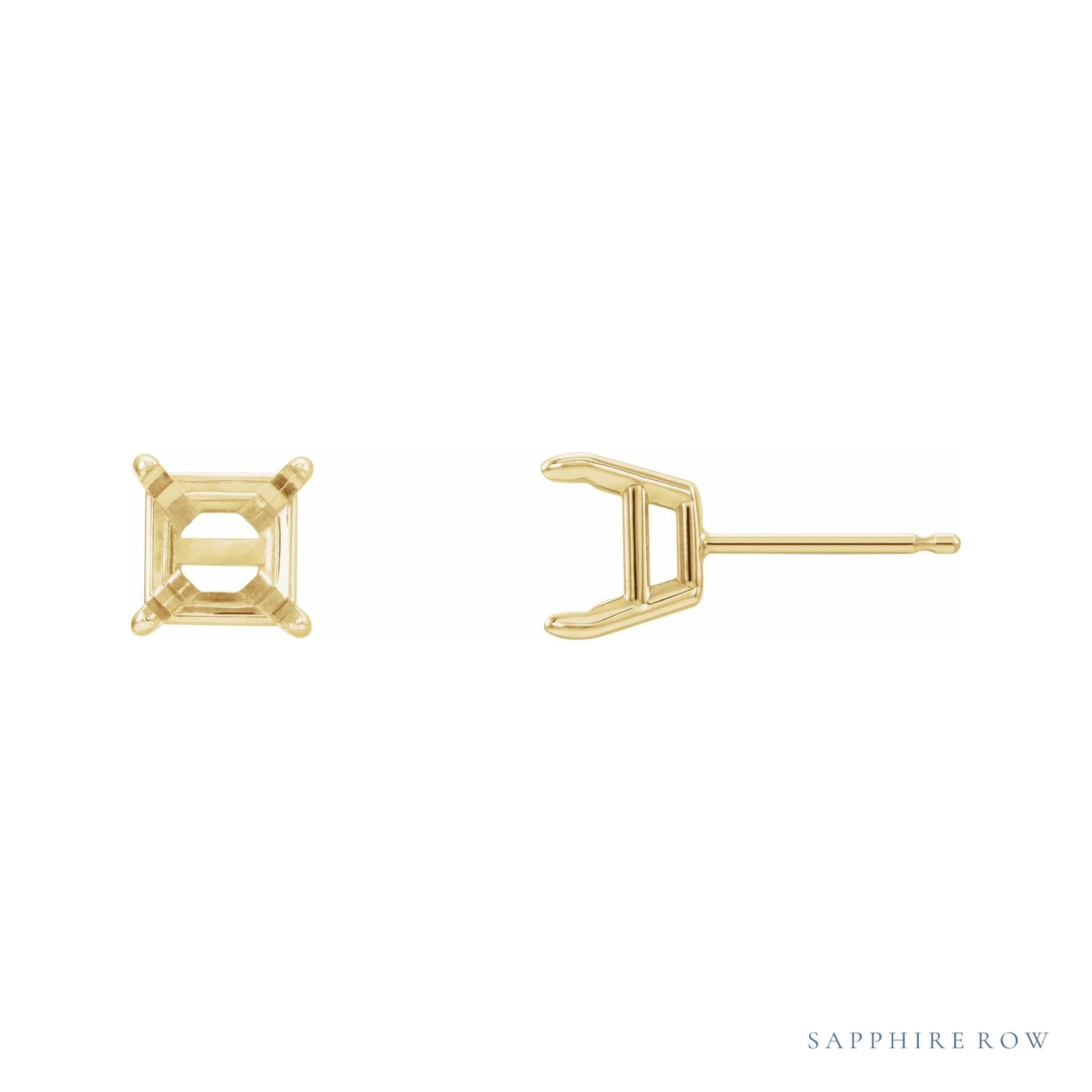 Sapphire Row Square 4-Prong Claw Stud Earrings setting in 14K Yellow Gold, shown with a center stone (sold separately)