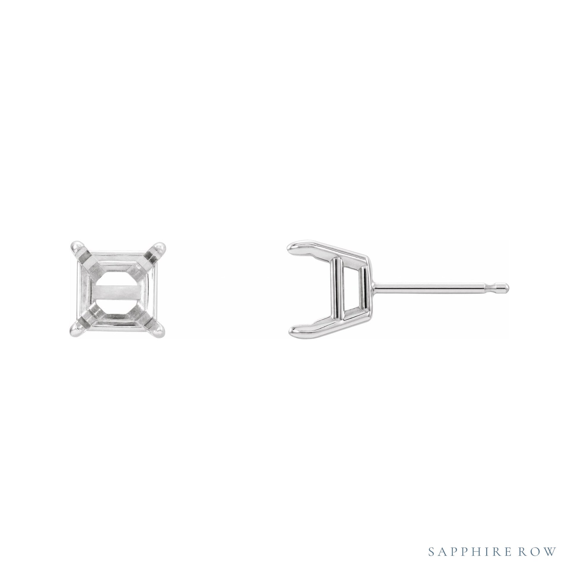 Sapphire Row Square 4-Prong Claw Stud Earrings setting in Platinum, shown with a center stone (sold separately)