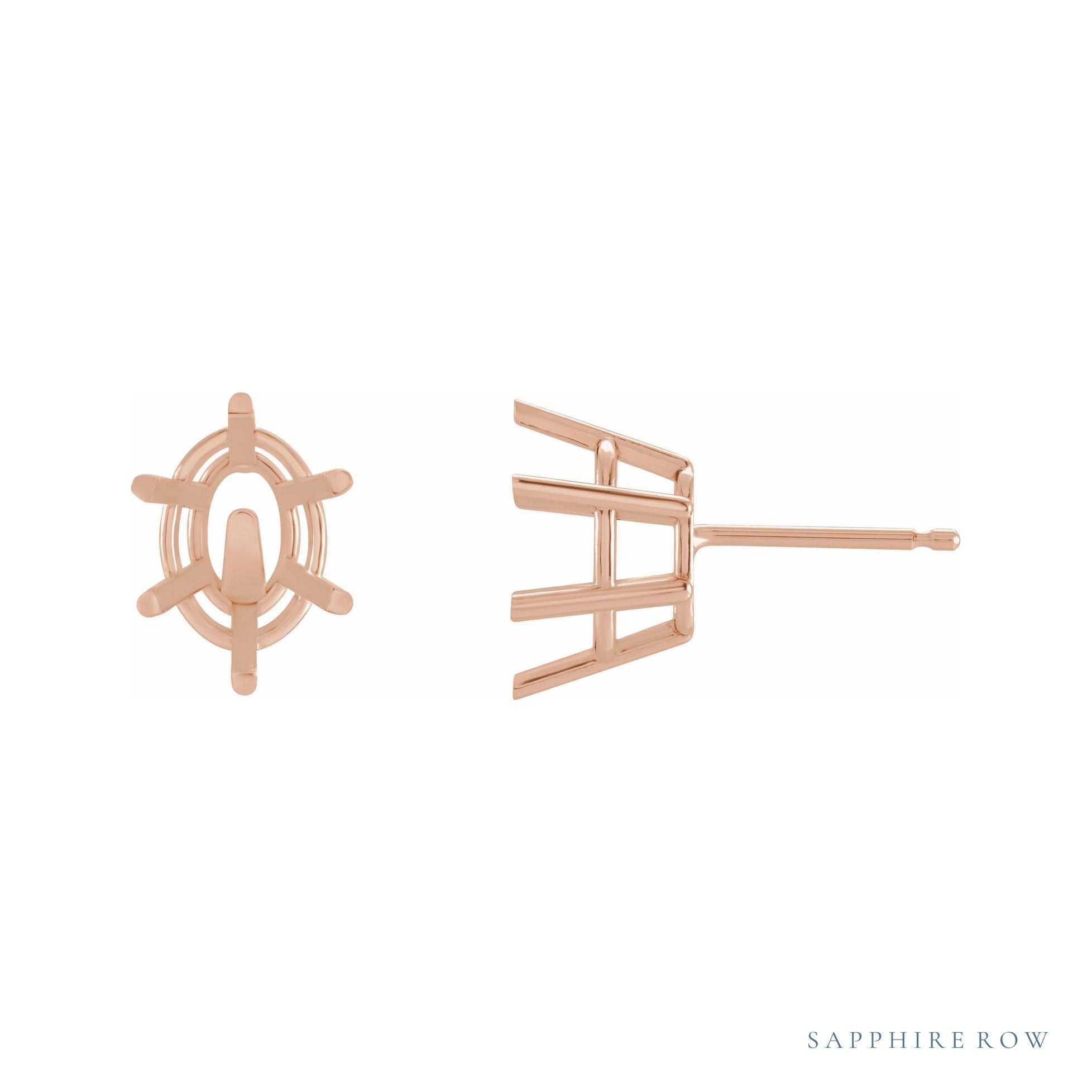 Sapphire Row Oval 6-Prong Stud Earrings setting in 14K Rose Gold, shown with a center stone (sold separately)