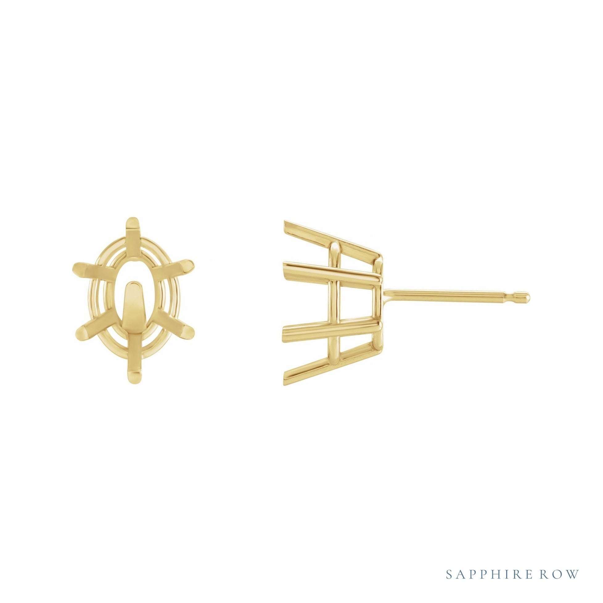 Sapphire Row Oval 6-Prong Stud Earrings setting in 14K Yellow Gold, shown with a center stone (sold separately)