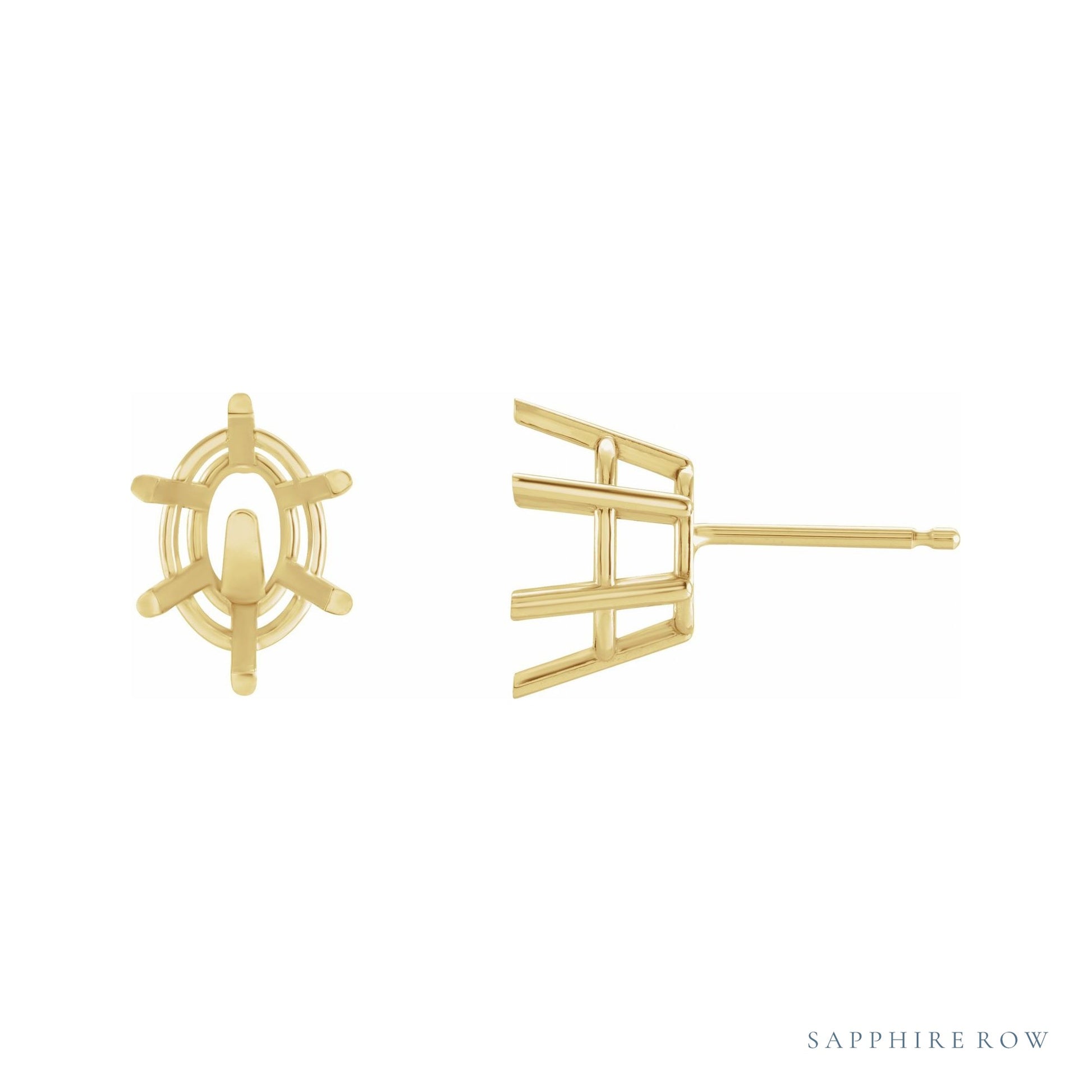 Sapphire Row Oval 6-Prong Stud Earrings setting in 14K Yellow Gold, shown with a center stone (sold separately)