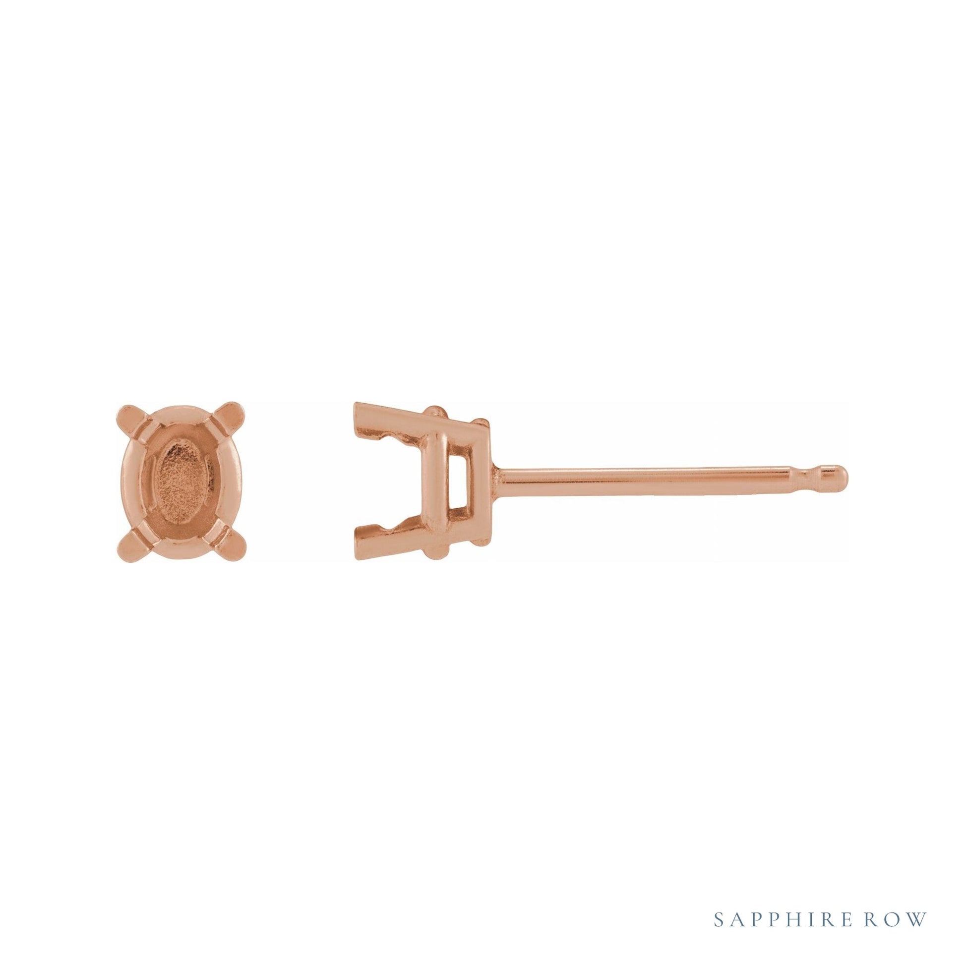 Sapphire Row Oval 4-Prong Pre-Notched Stud Earrings setting in 14K Rose Gold, shown with a center stone (sold separately)