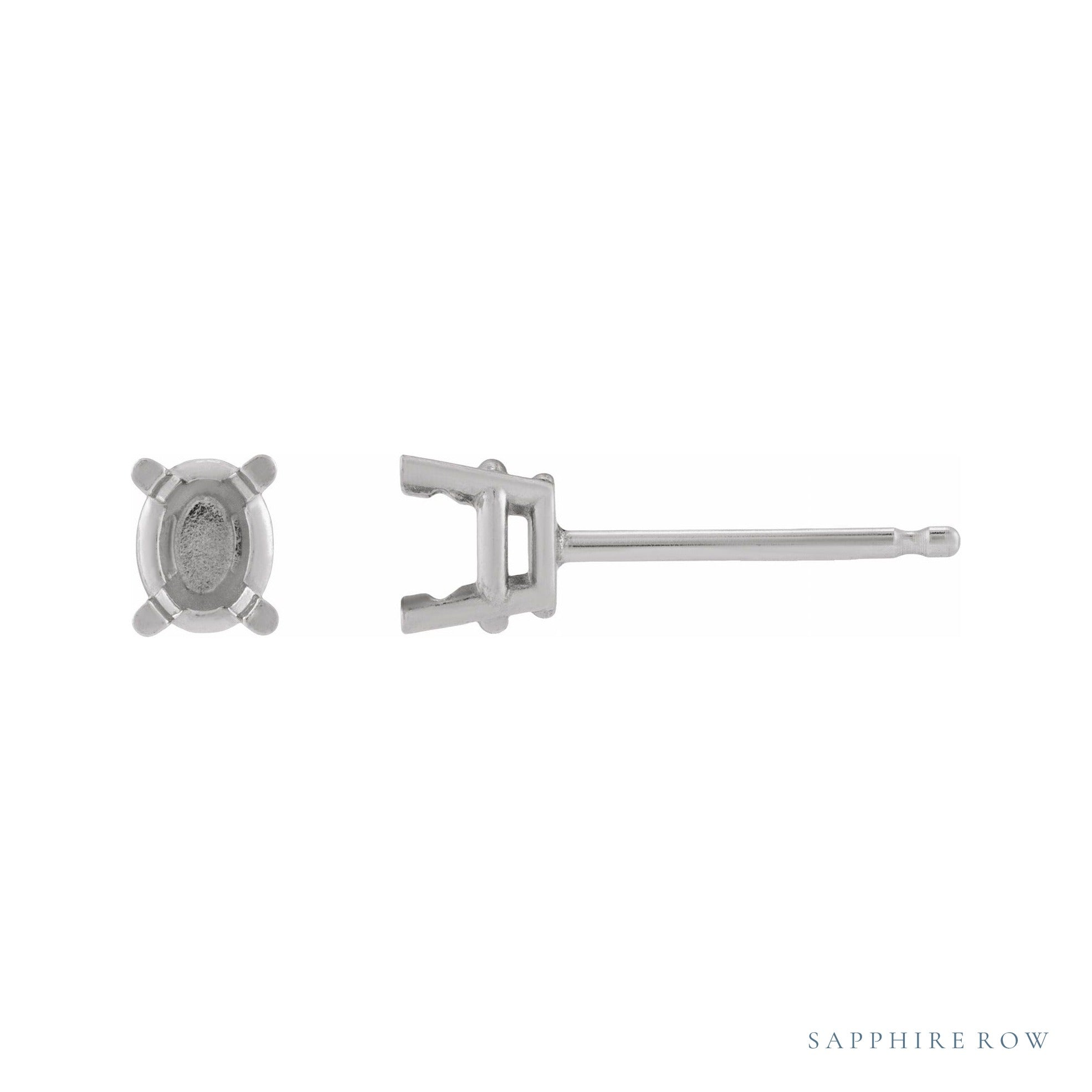 Sapphire Row Oval 4-Prong Pre-Notched Stud Earrings setting in 14K White Gold, shown with a center stone (sold separately)