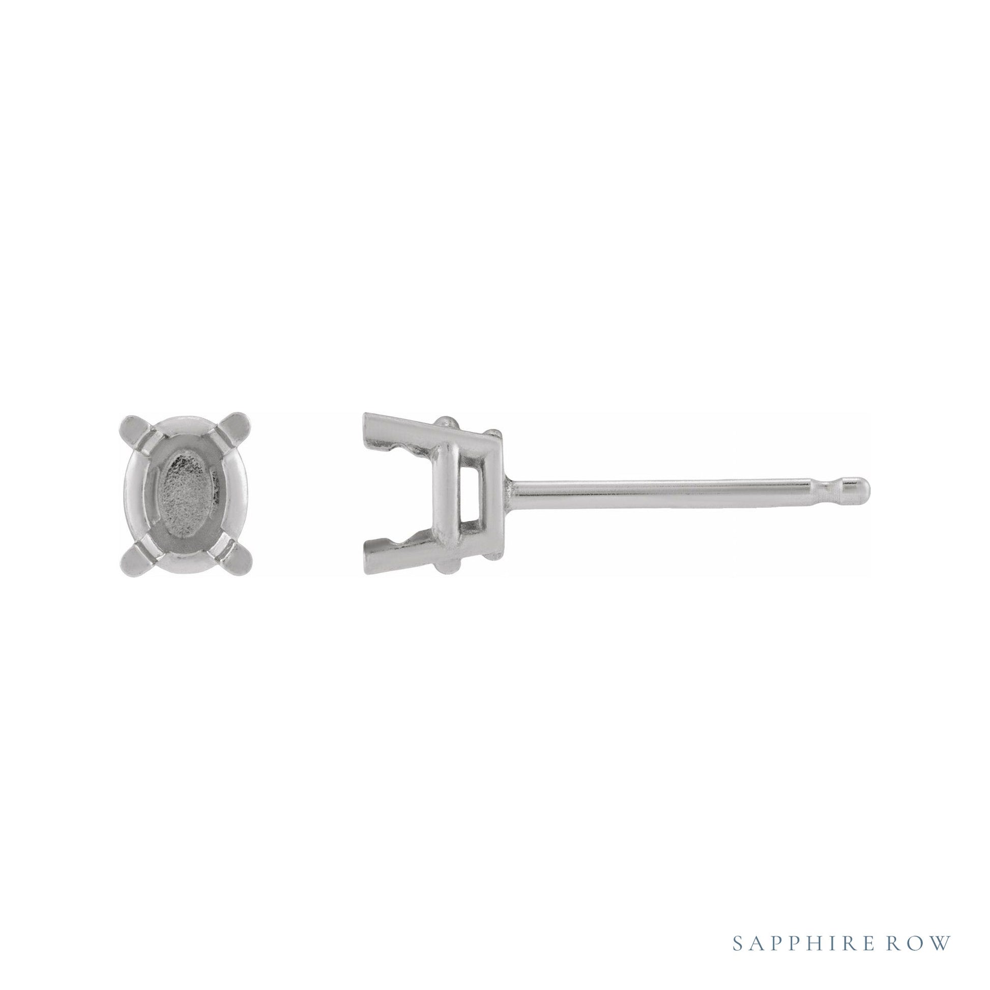 Sapphire Row Oval 4-Prong Pre-Notched Stud Earrings setting in 14K White Gold, shown with a center stone (sold separately)