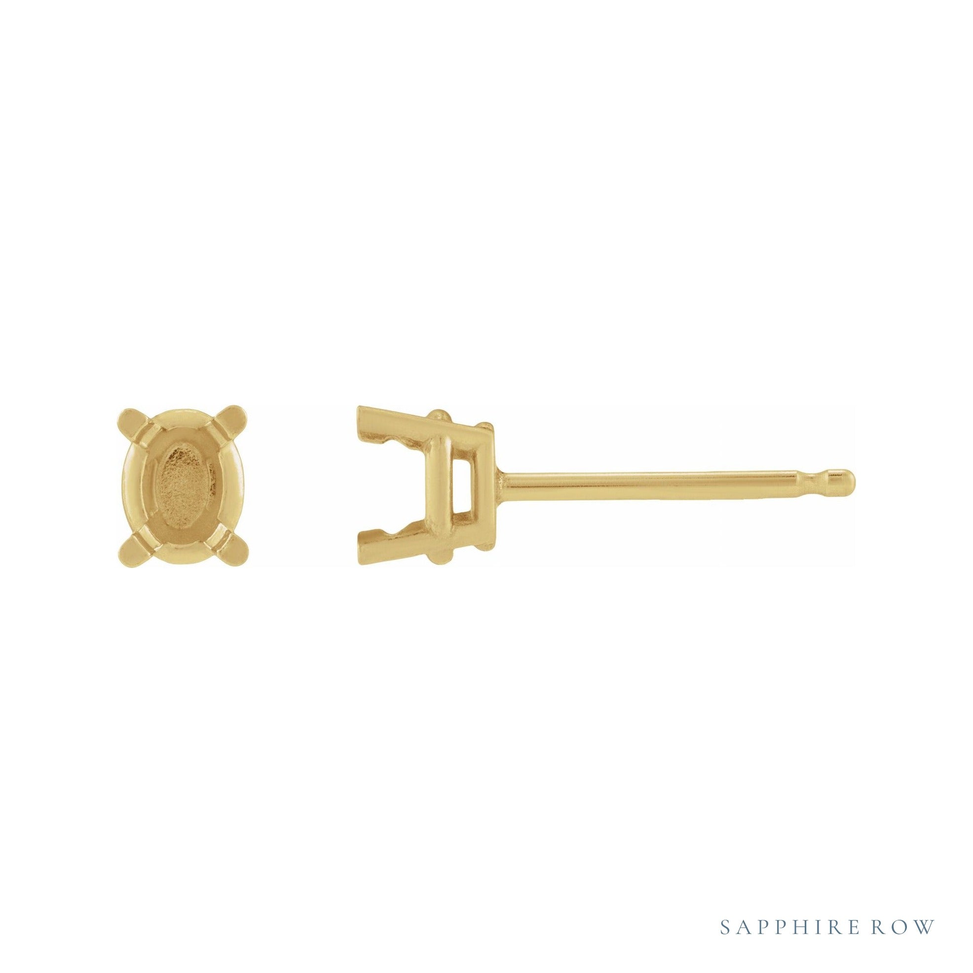 Sapphire Row Oval 4-Prong Pre-Notched Stud Earrings setting in 14K Yellow Gold, shown with a center stone (sold separately)