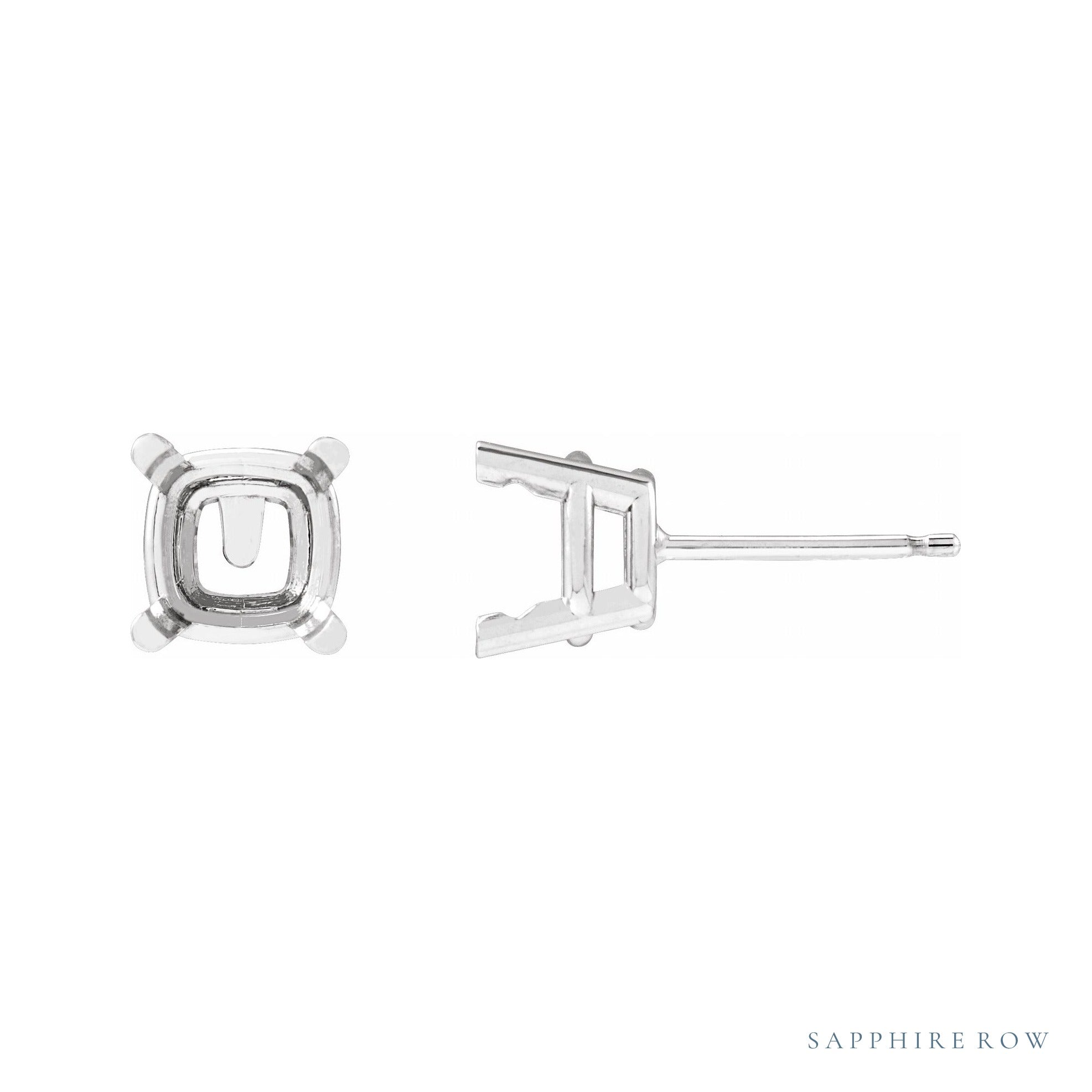 Sapphire Row Cushion 4-Prong Pre-Notched Earrings setting in 14K White Gold, shown with a center stone (sold separately)